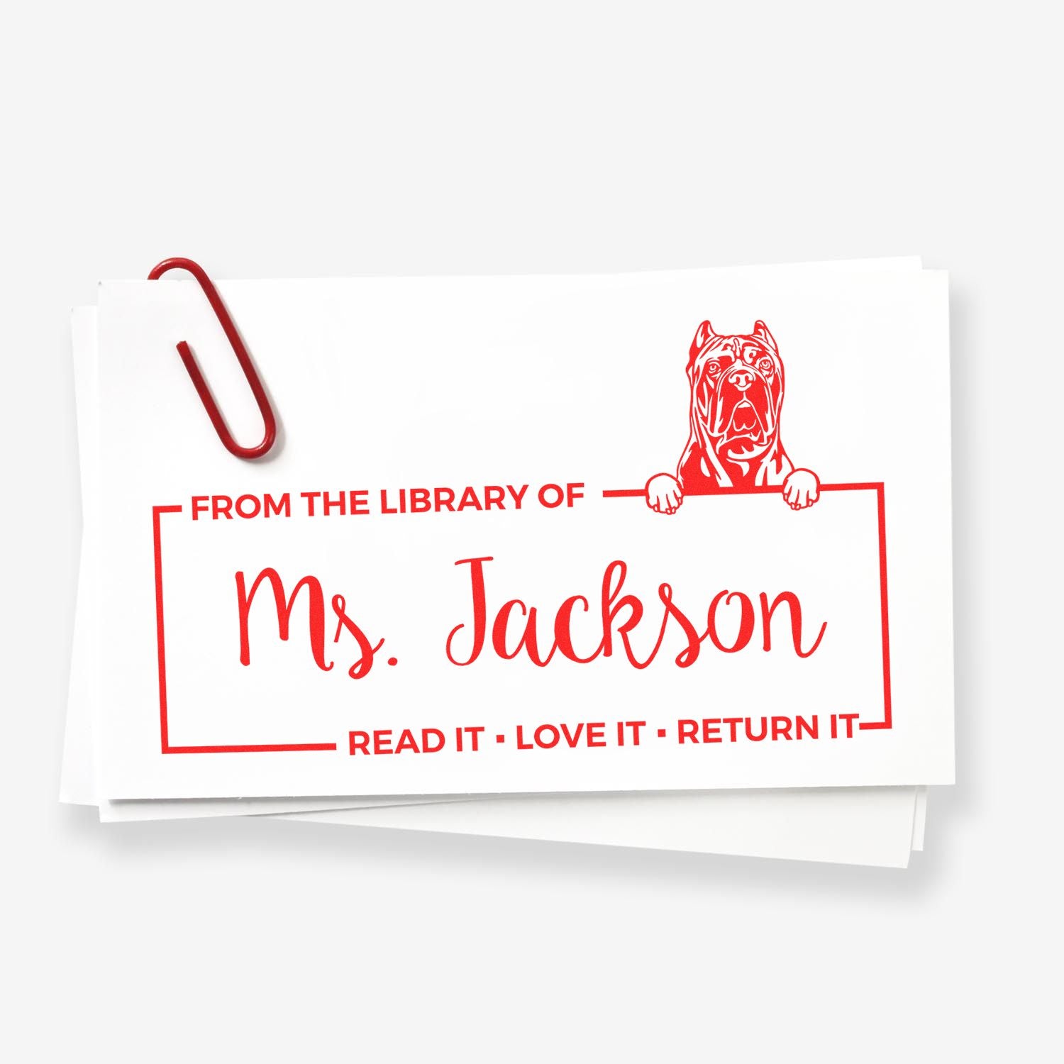 Custom Please Return Book Stamp with Cane Corso - Engineer Seal Stamps