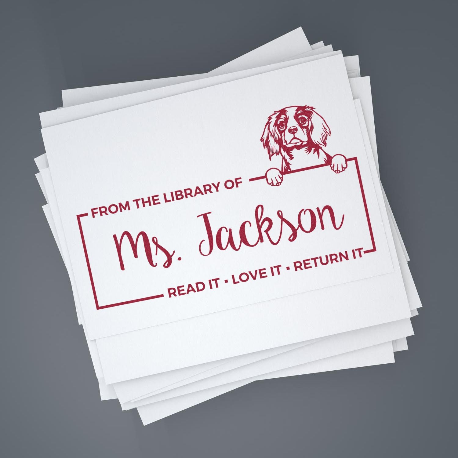 Custom Book Lending Stamp with Cavalier King Charles Spaniel - Engineer Seal Stamps