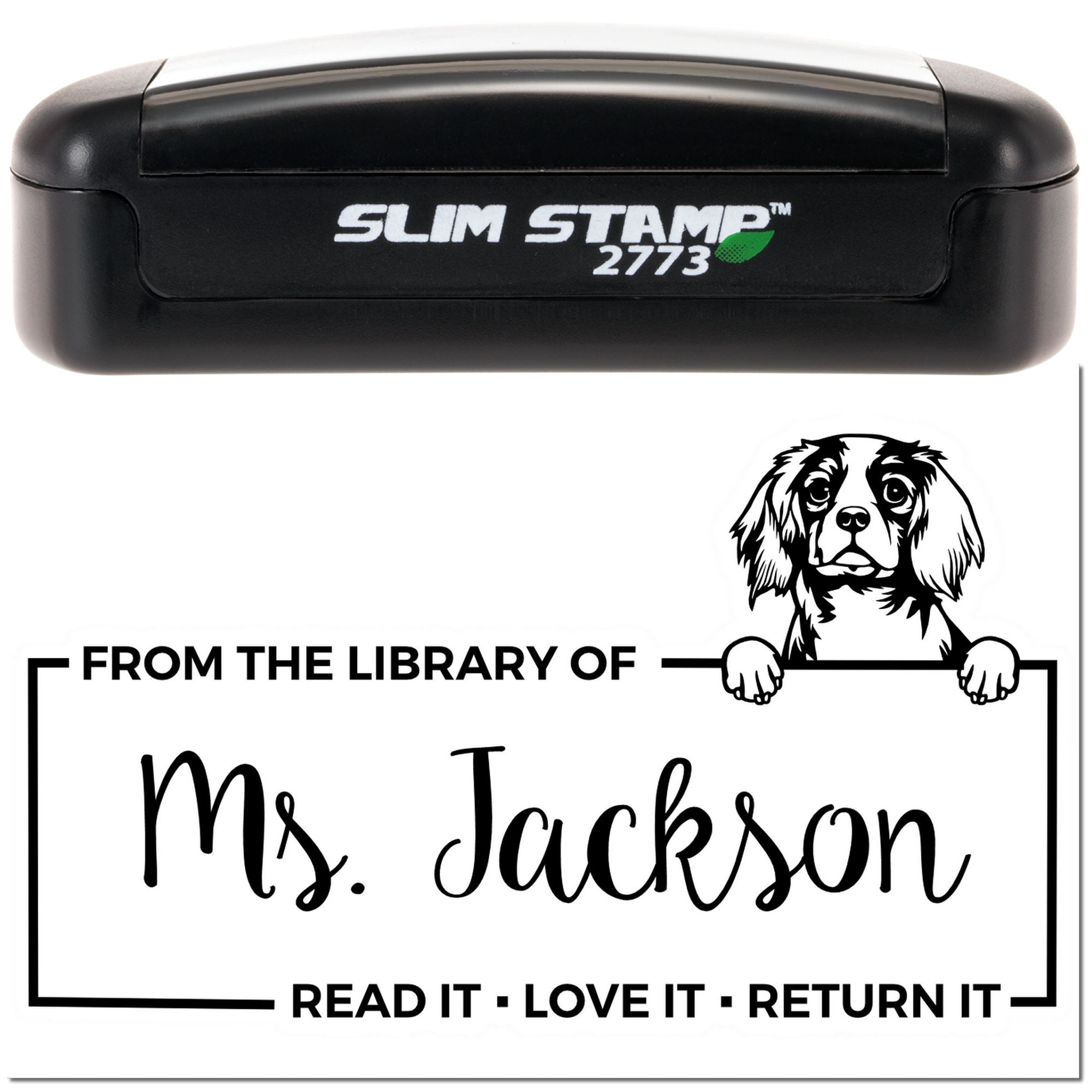 Custom Book Lending Stamp with Cavalier King Charles Spaniel - Engineer Seal Stamps