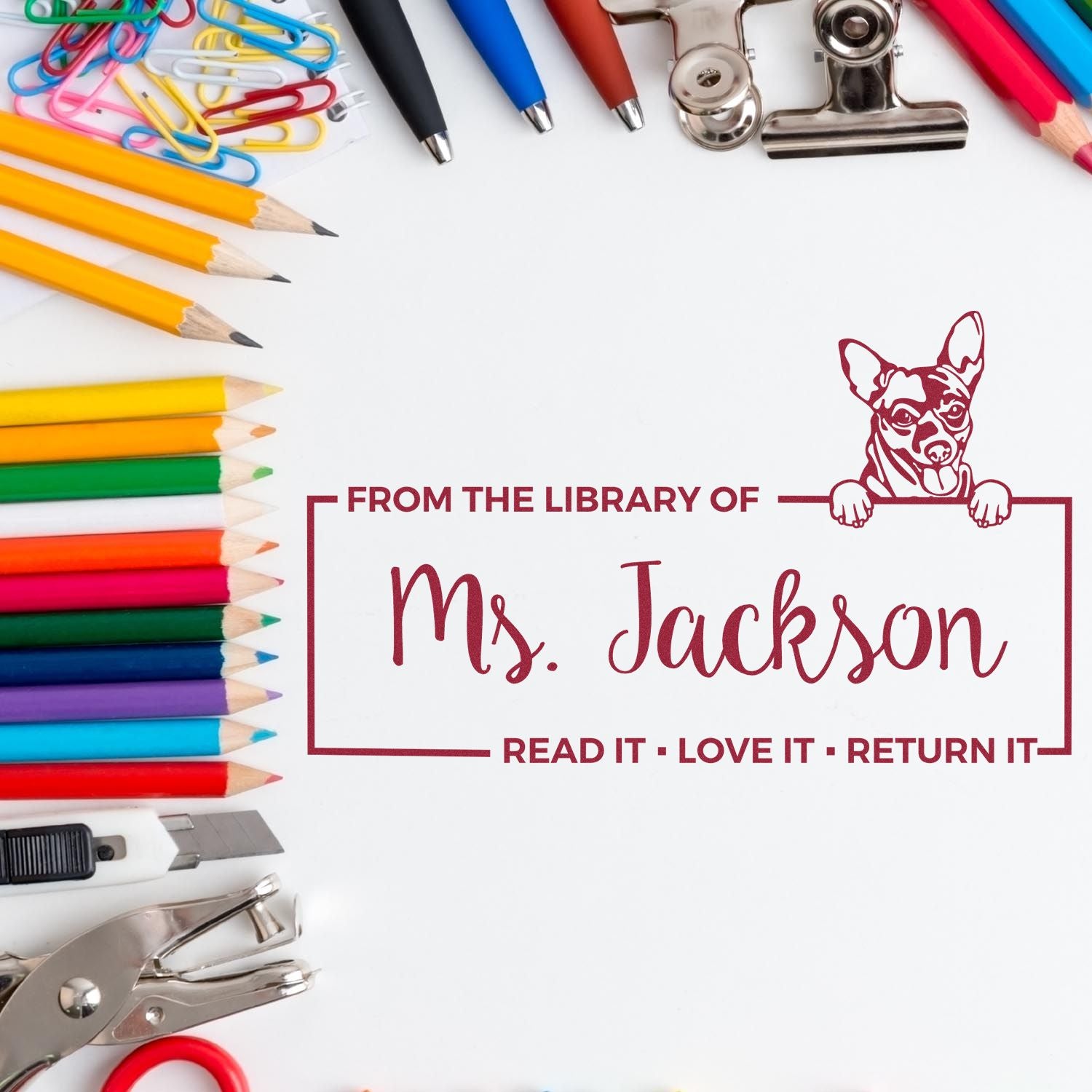 Custom Book Lending Stamper with Cihuahua - Engineer Seal Stamps