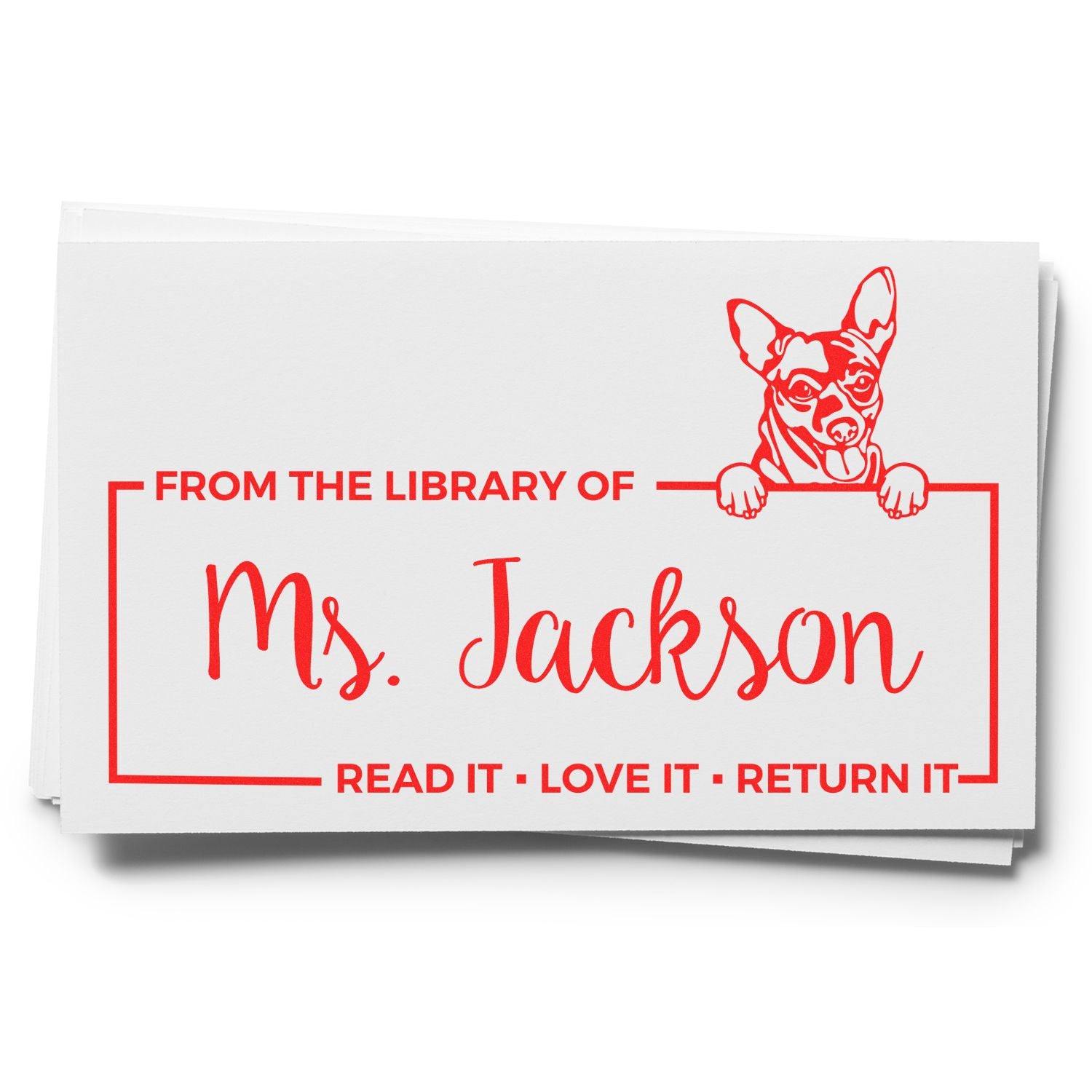 Custom Book Lending Stamper with Cihuahua - Engineer Seal Stamps