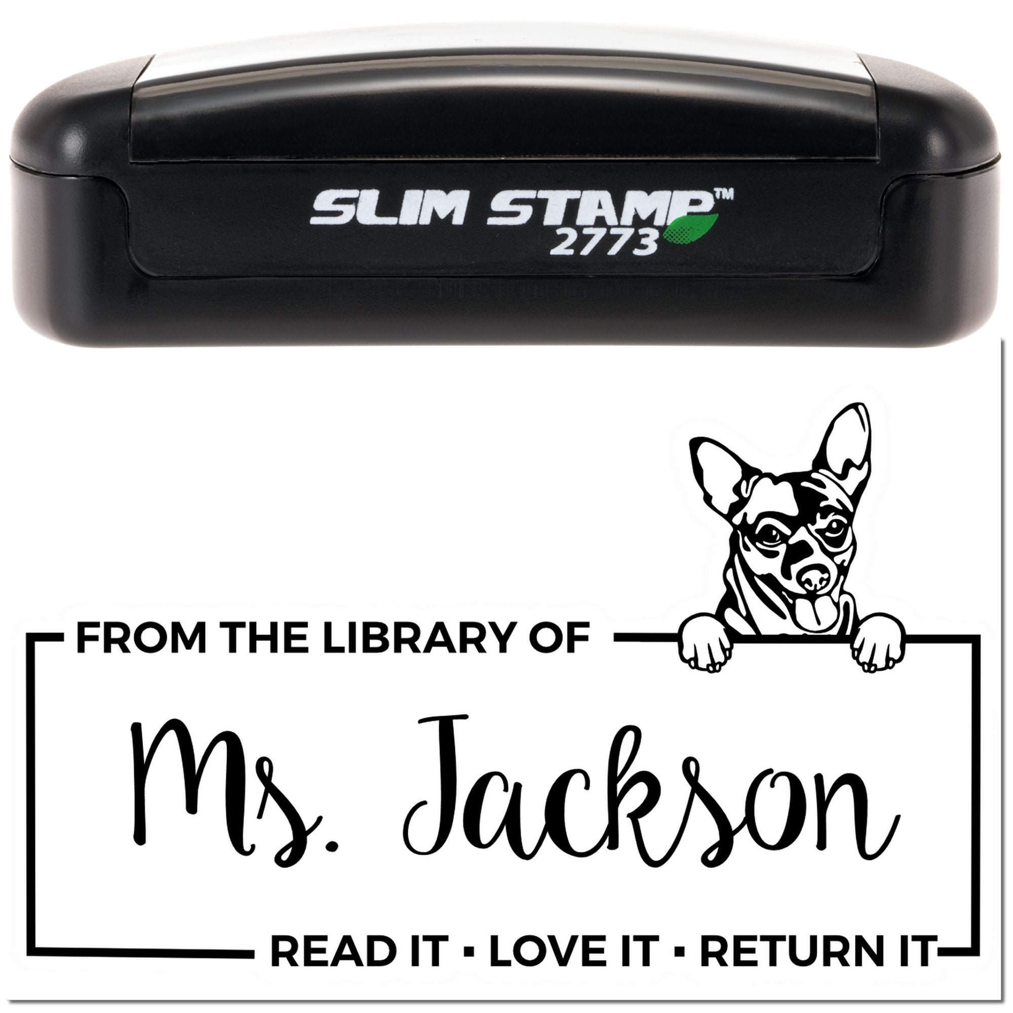 Custom Book Lending Stamper with Cihuahua - Engineer Seal Stamps