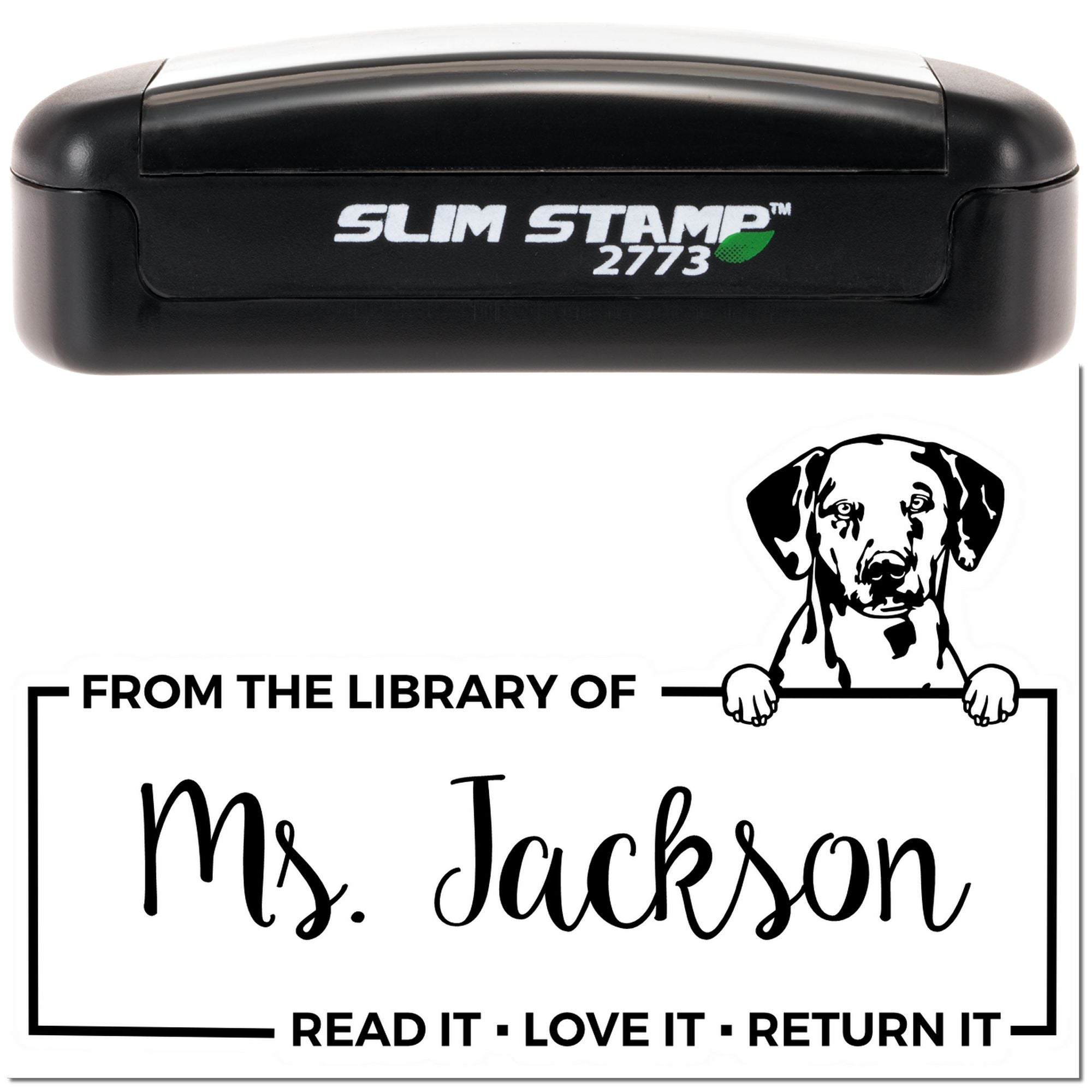 Custom Book Borrower Stamp with Dalmatian - Engineer Seal Stamps