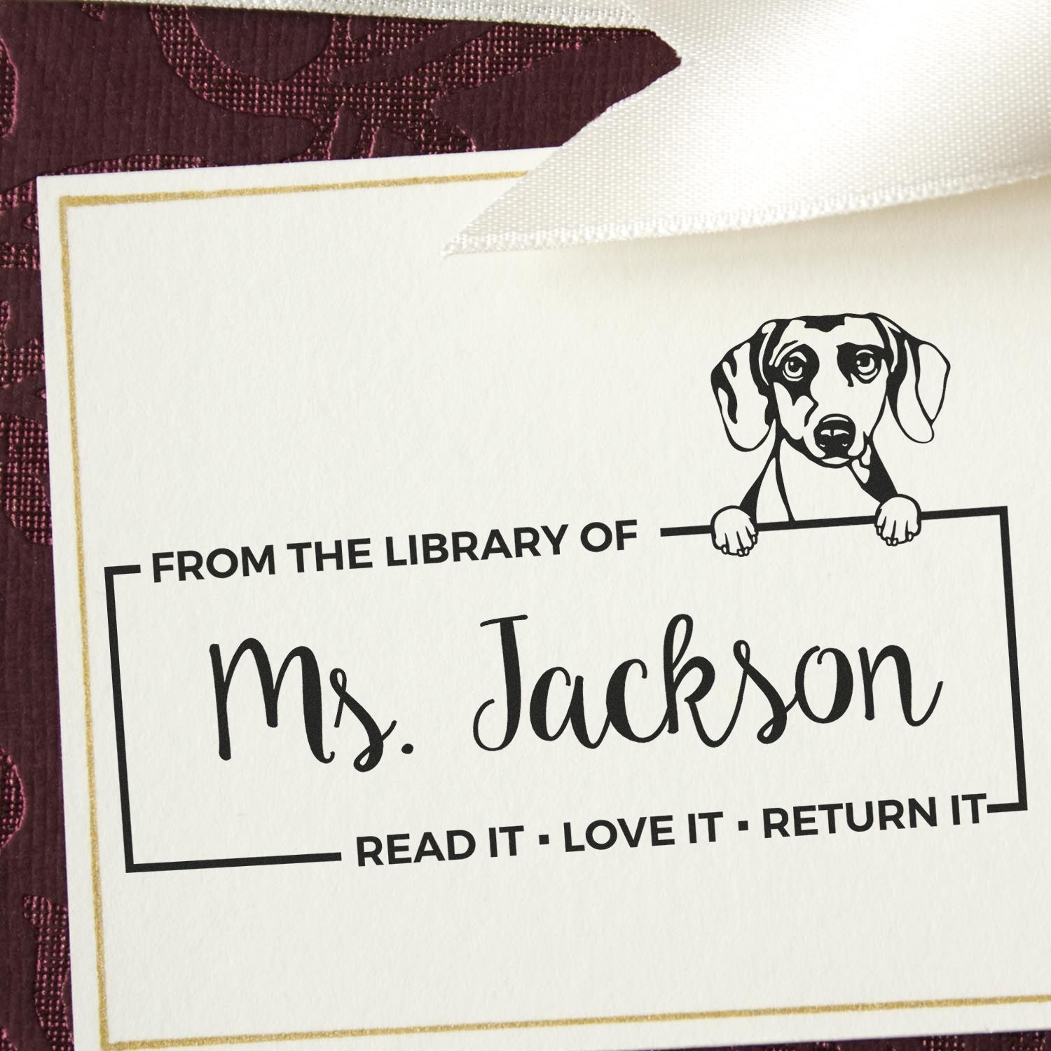 Custom Book Borrower Stamper with Daschound - Engineer Seal Stamps