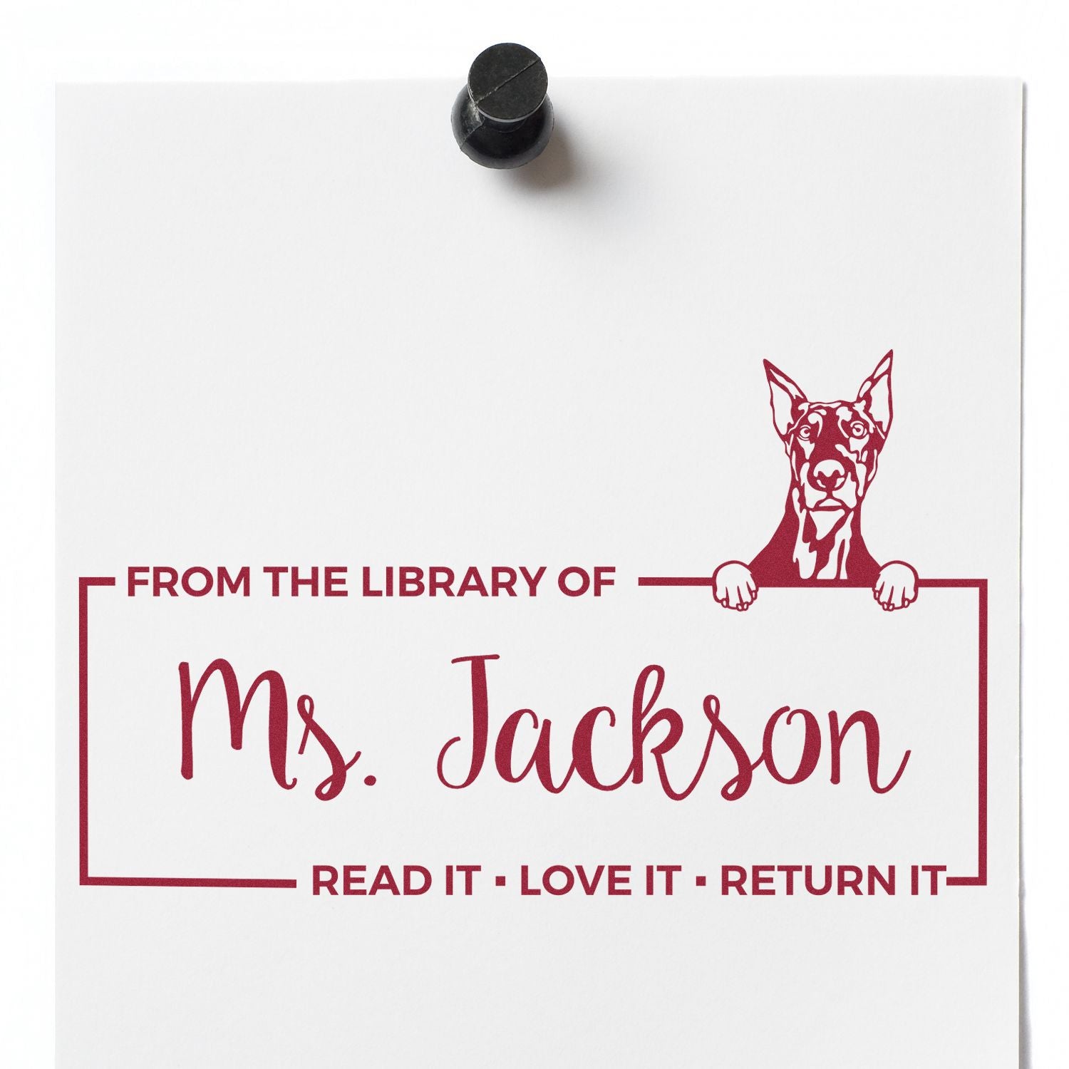 Doberman Custom Pet-Themed Book Ownership ? Stamp