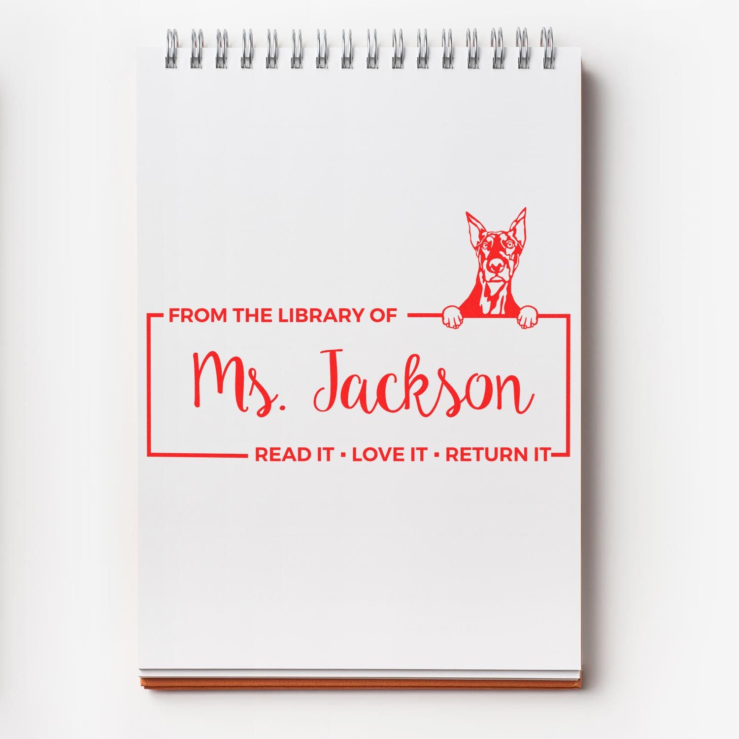 Custom Please Return Borrowed Book Stamp with Doberman - Engineer Seal Stamps