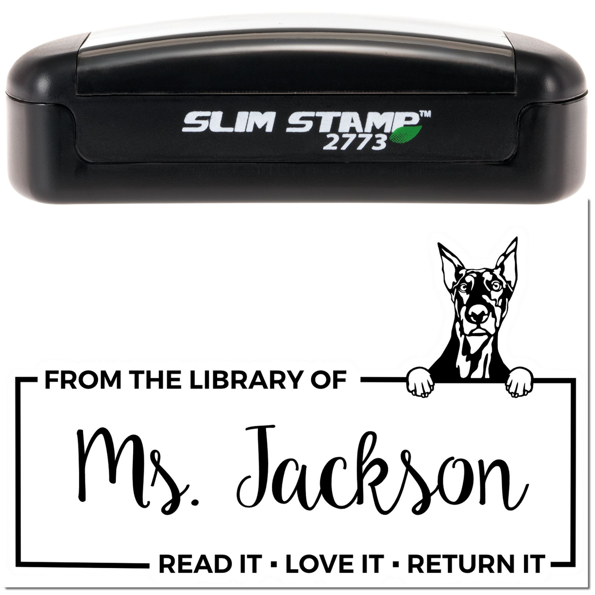 Custom Please Return Borrowed Book Stamp with Doberman - Engineer Seal Stamps