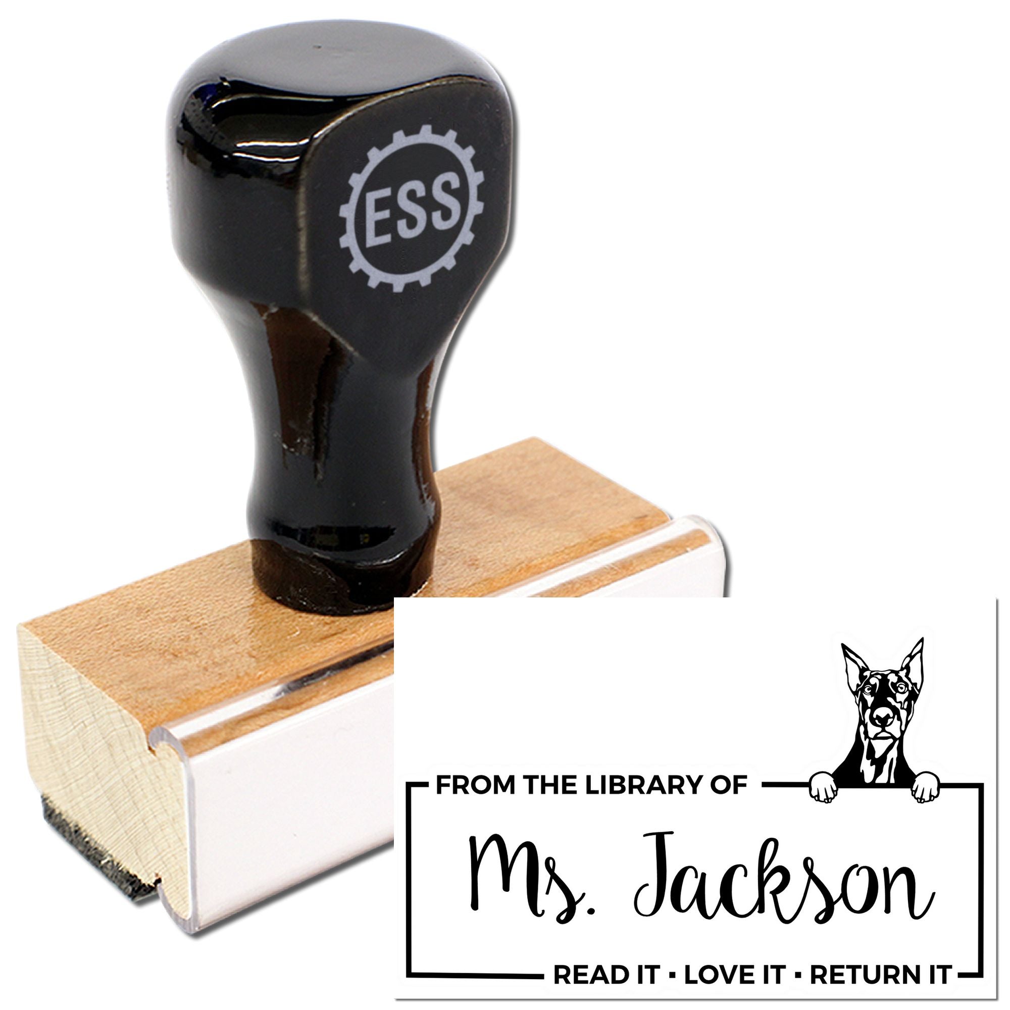 Doberman Custom Pet-Themed Book Ownership ? Stamp