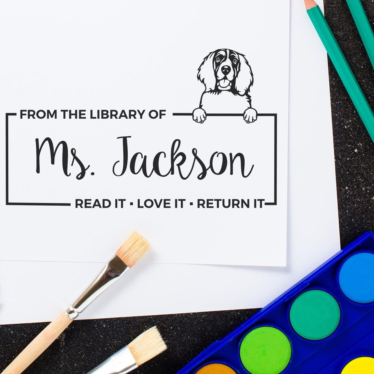 Custom Property Of Library Stamp with English Springer Spaniel - Engineer Seal Stamps