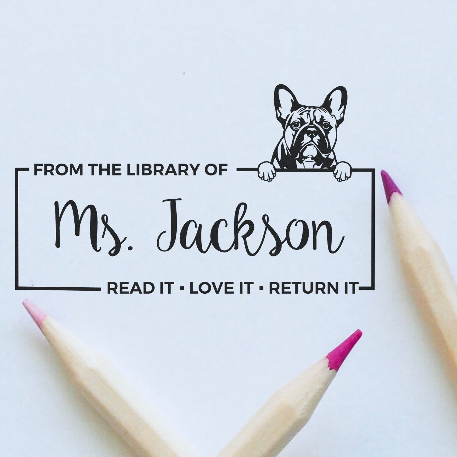 Self-Inking French Bulldog Customized Pet Bookplate ? Stamp - Engineer Seal Stamps