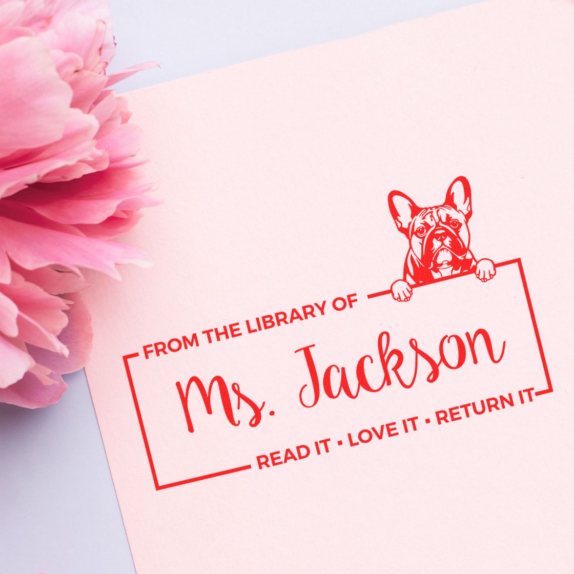Custom Property Of Library Stamper with French Bulldog - Engineer Seal Stamps