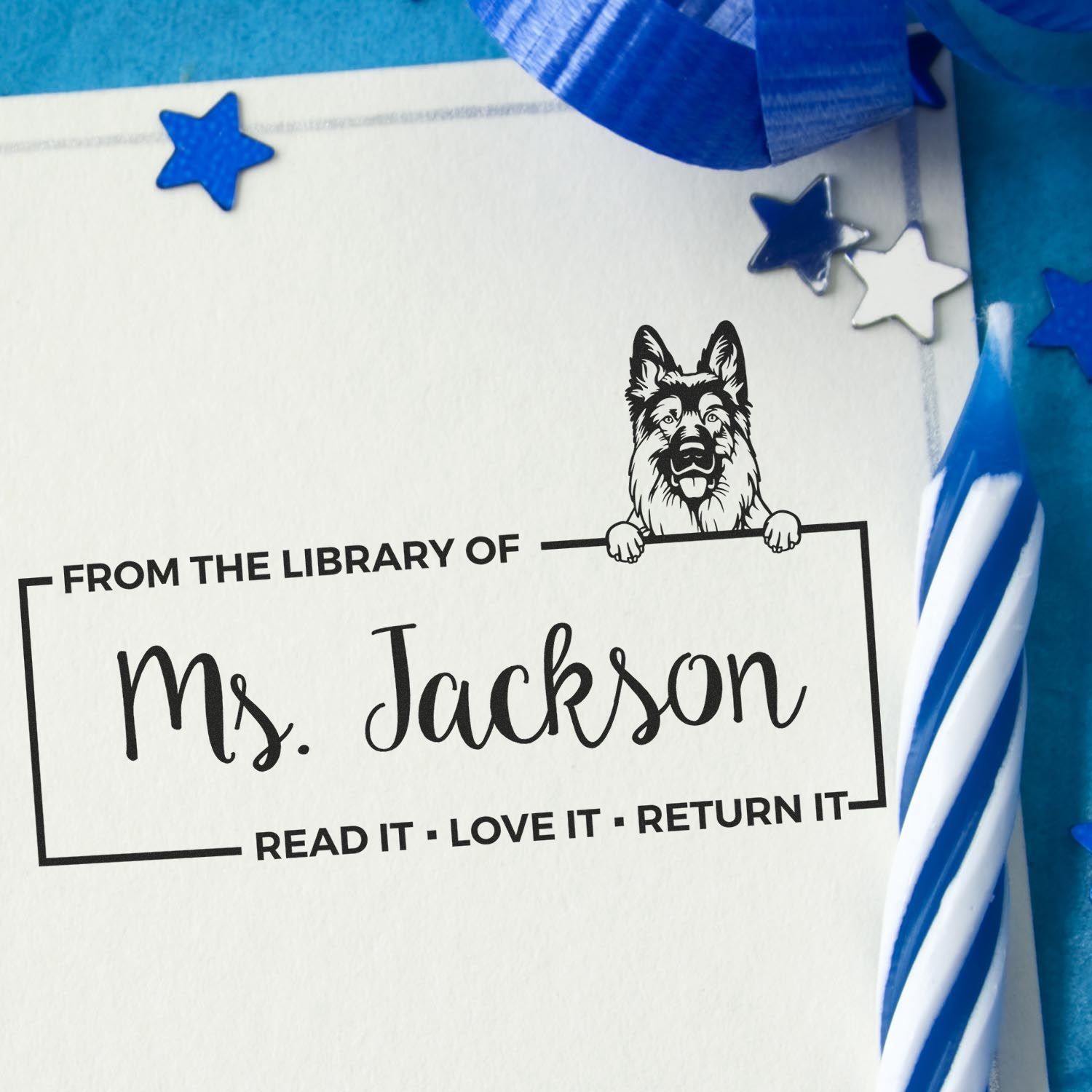 Custom Property Of Teacher Stamp with German Shepherd - Engineer Seal Stamps