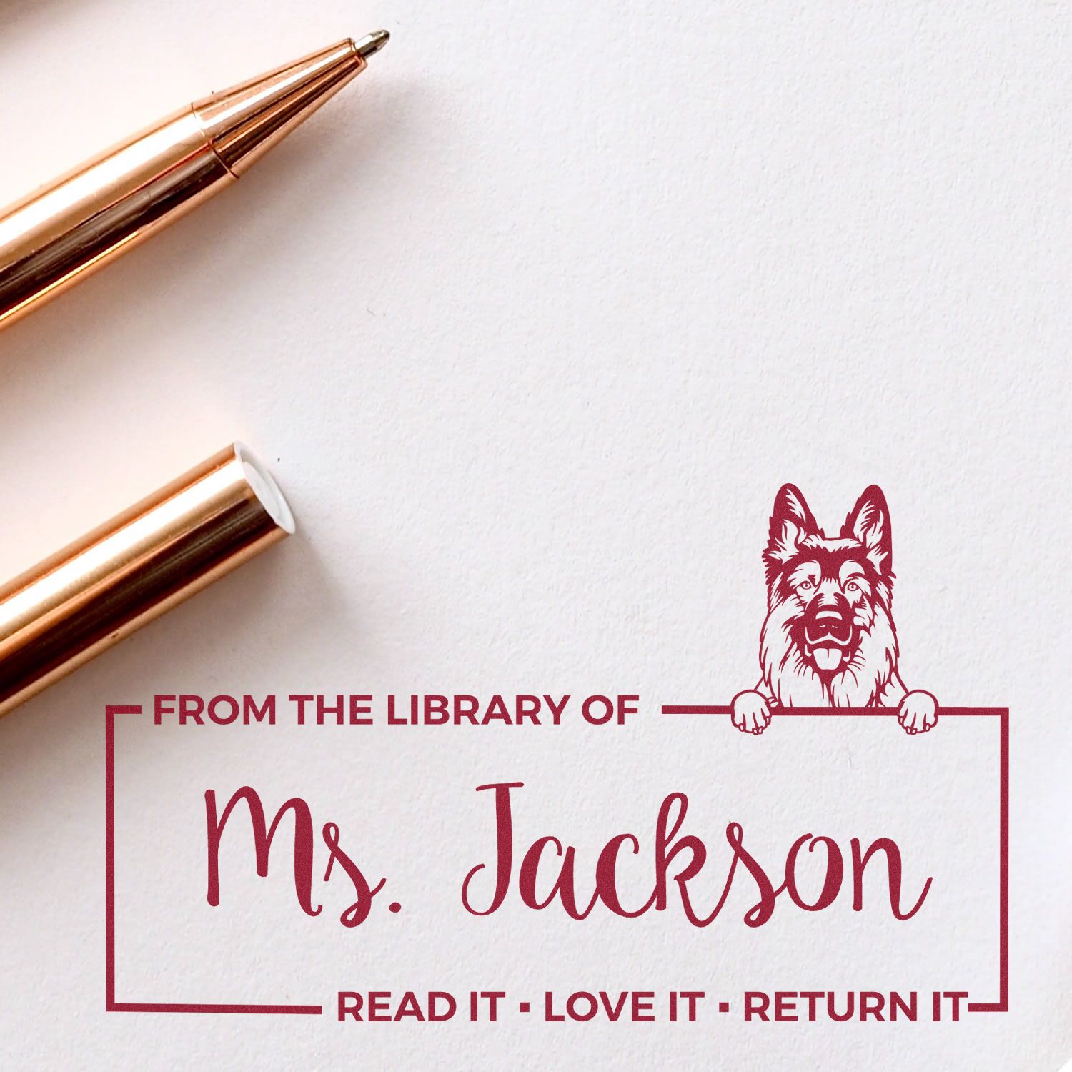 German Shepherd Custom Pet-Themed Book Ownership Read It Return It? Stamp