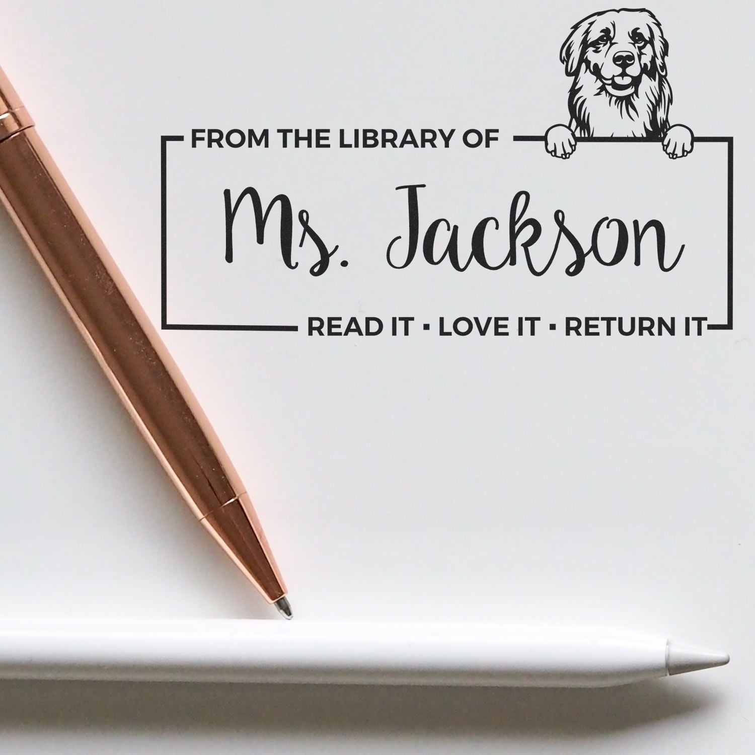 Golden Retriever Custom Pet-Themed Book Ownership Label? Stamp - Engineer Seal Stamps