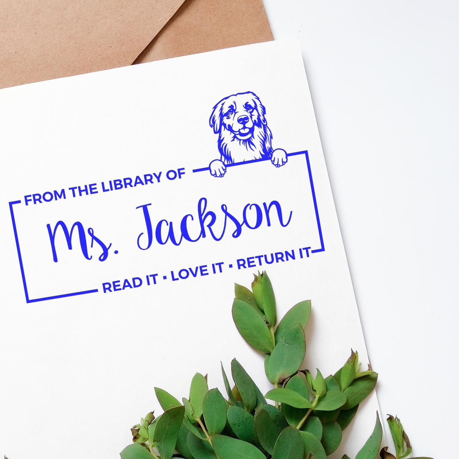 Custom Book Lending Library Stamp with Golden Retriever - Engineer Seal Stamps