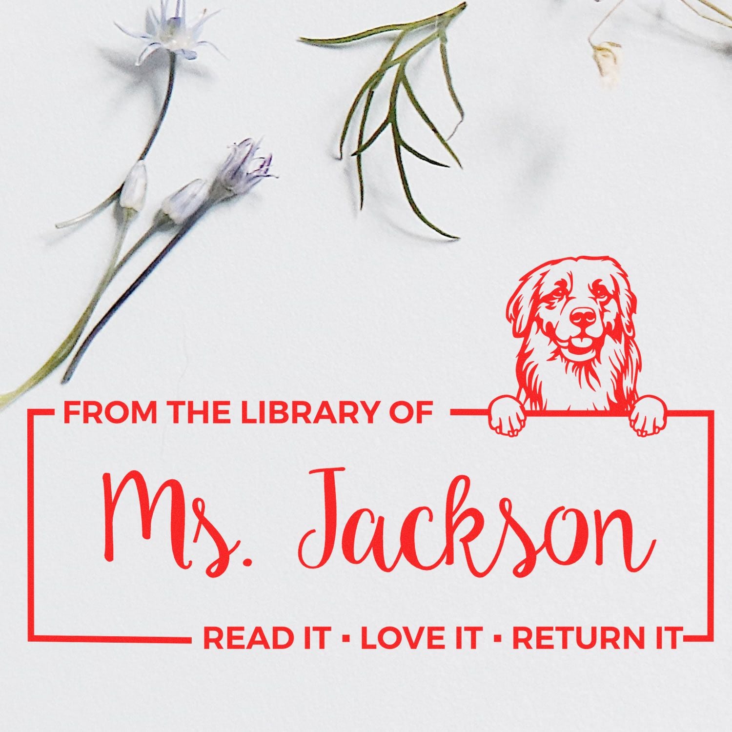 Custom Book Lending Library Stamp with Golden Retriever - Engineer Seal Stamps