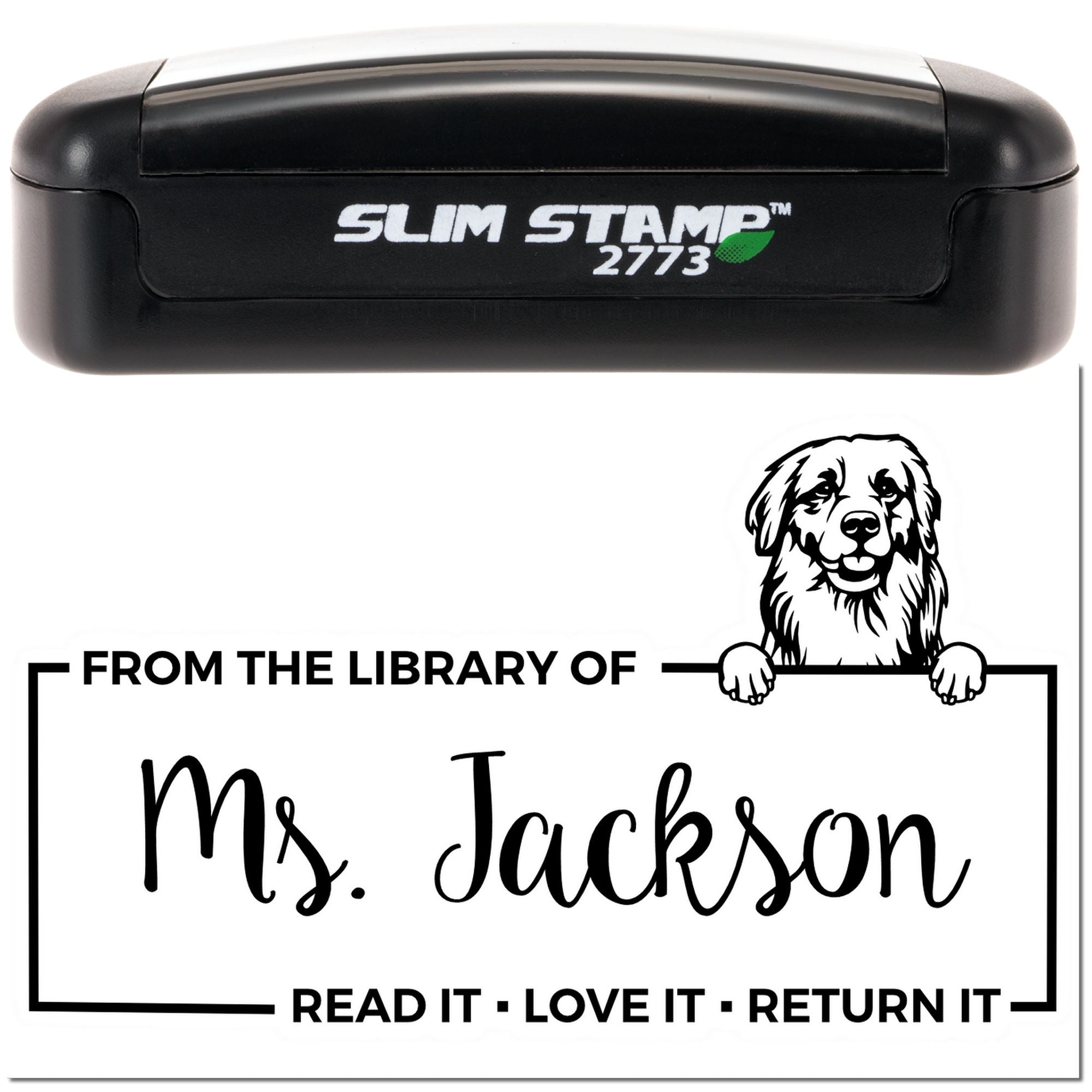 Custom Book Lending Library Stamp with Golden Retriever - Engineer Seal Stamps