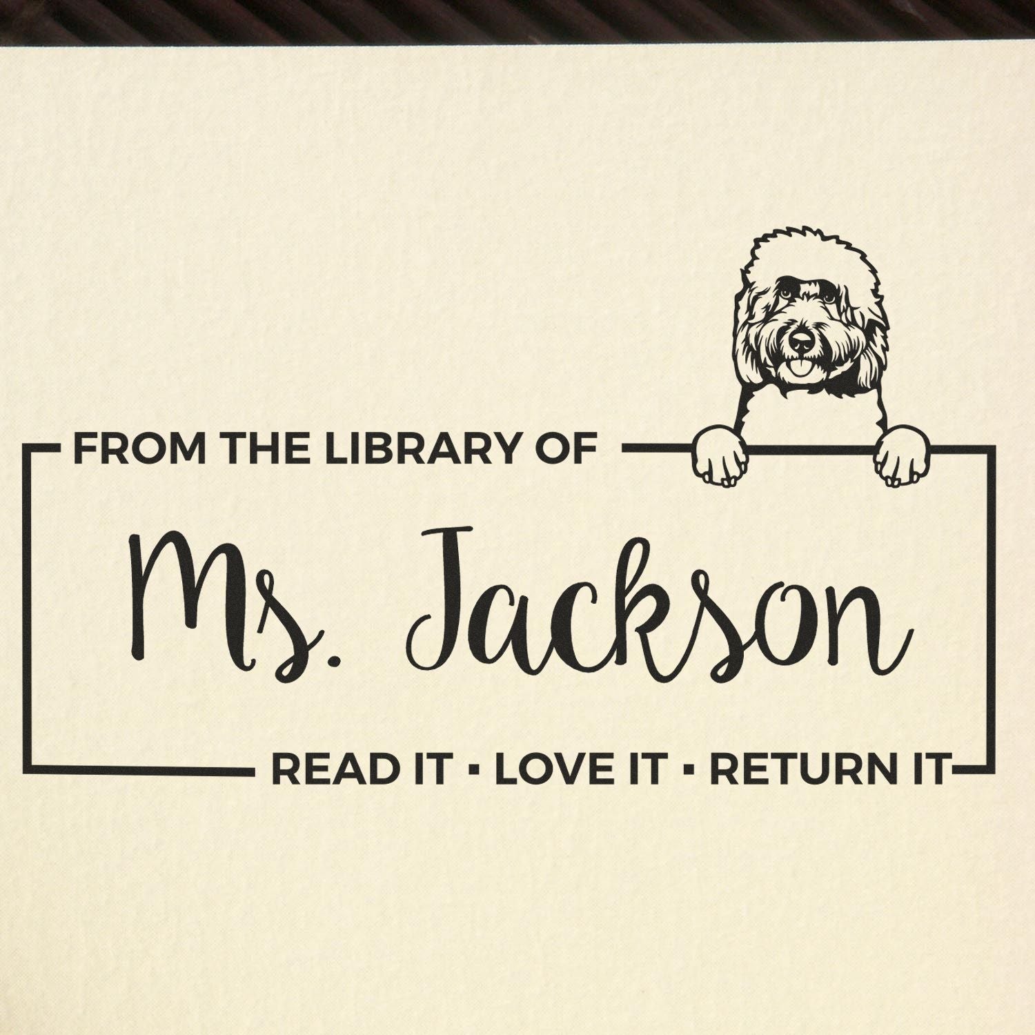 Custom Book Lending Library Stamper with Goldendoodle - Engineer Seal Stamps