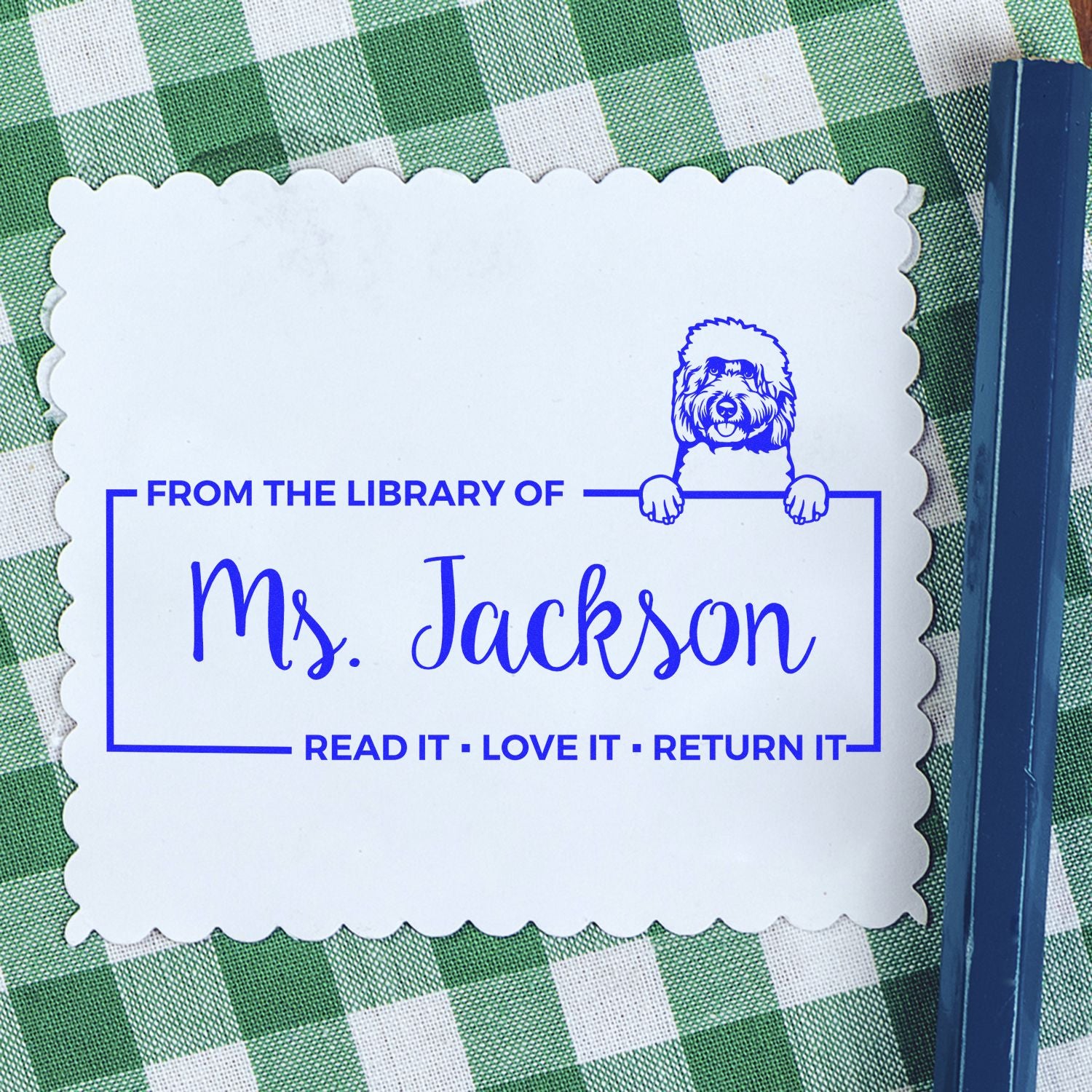 Self-Inking Goldendoodle Customized Custom Dog Book Read It Return ? Stamp - Engineer Seal Stamps