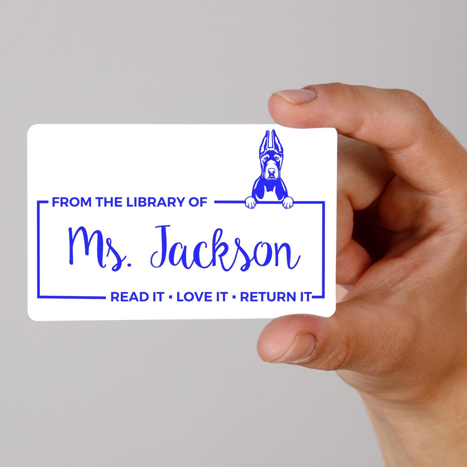 Custom School Library Stamp with Great Dane Cropped Ears - Engineer Seal Stamps