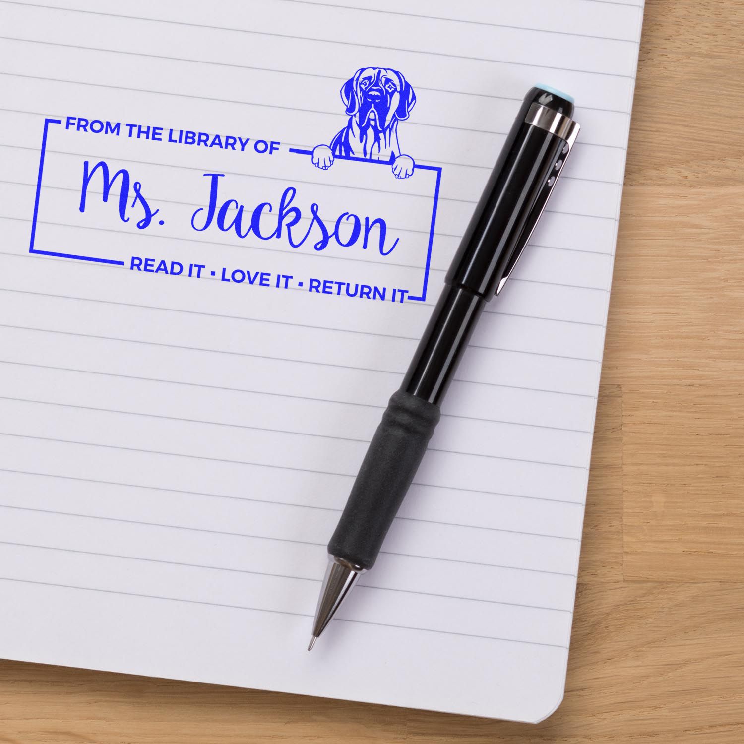 Custom School Library Stamper with Great Dane - Engineer Seal Stamps