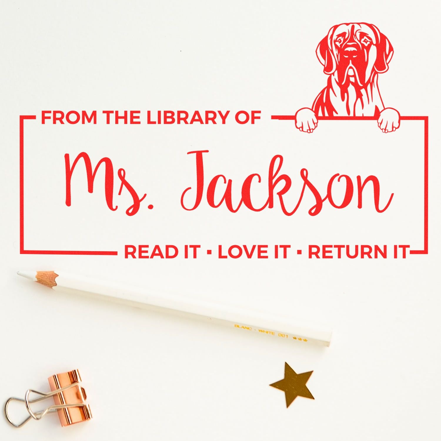 Custom School Library Stamper with Great Dane - Engineer Seal Stamps