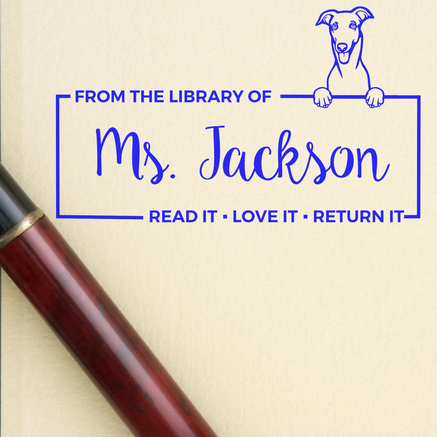 Custom Borrow And Return Book Stamp with Greyhound - Engineer Seal Stamps