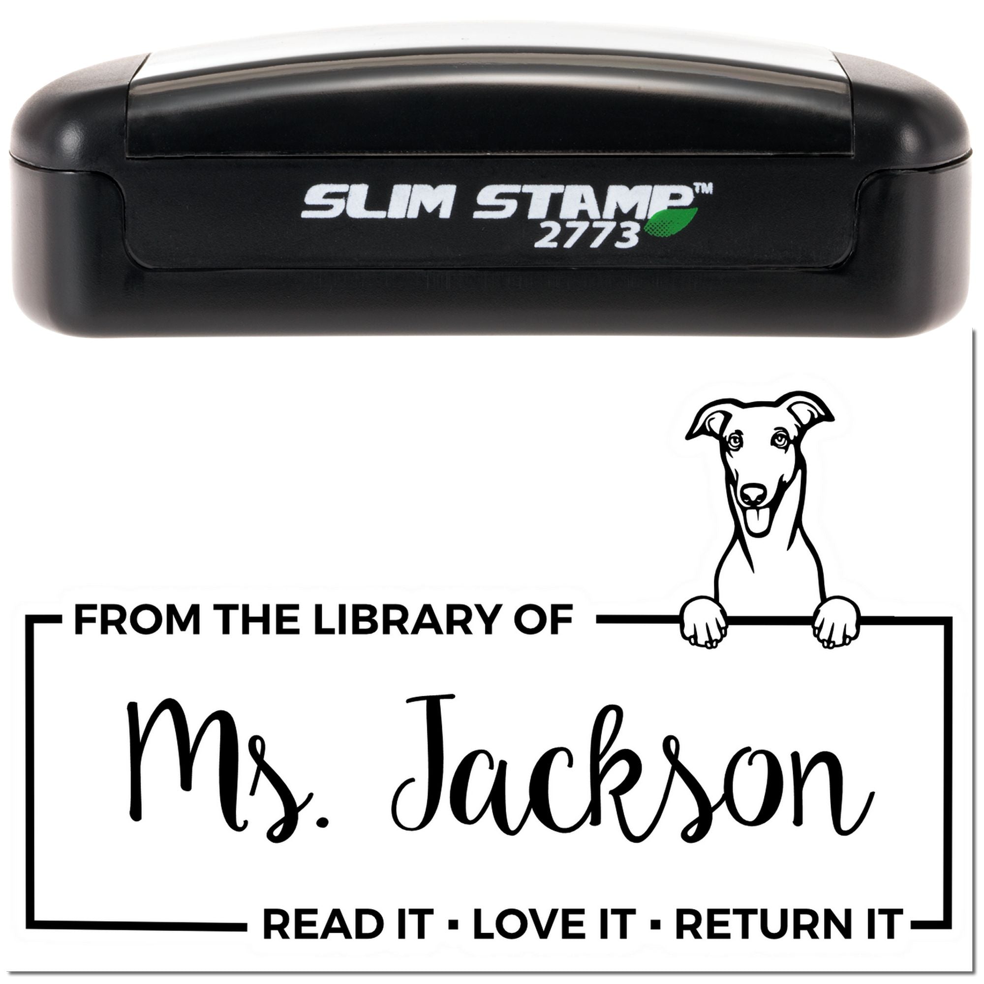 Custom Borrow And Return Book Stamp with Greyhound - Engineer Seal Stamps