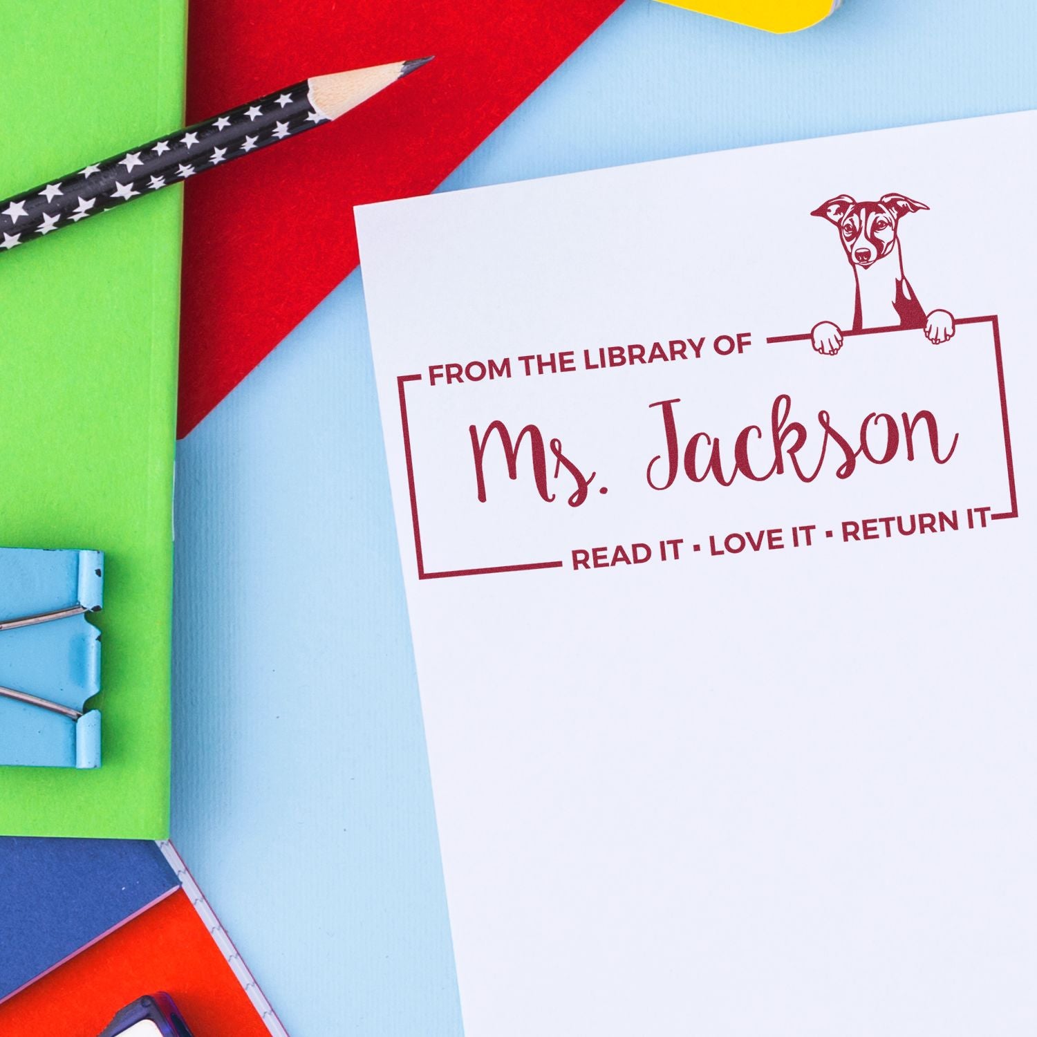 Italian Greyhound Custom Classroom Book Owner Stamper - Engineer Seal Stamps