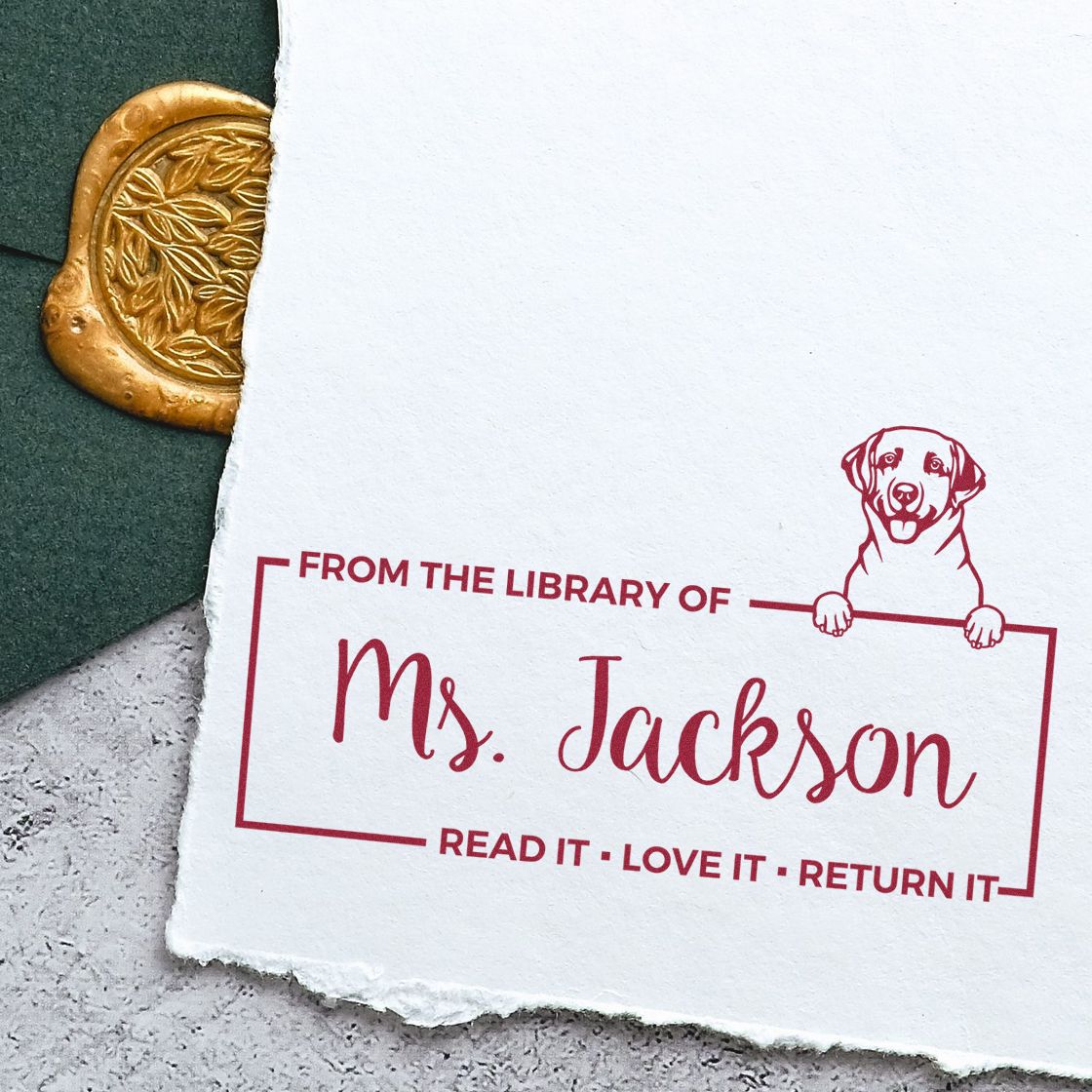 Custom Library Mark Stamp with Labrador Retriever - Engineer Seal Stamps
