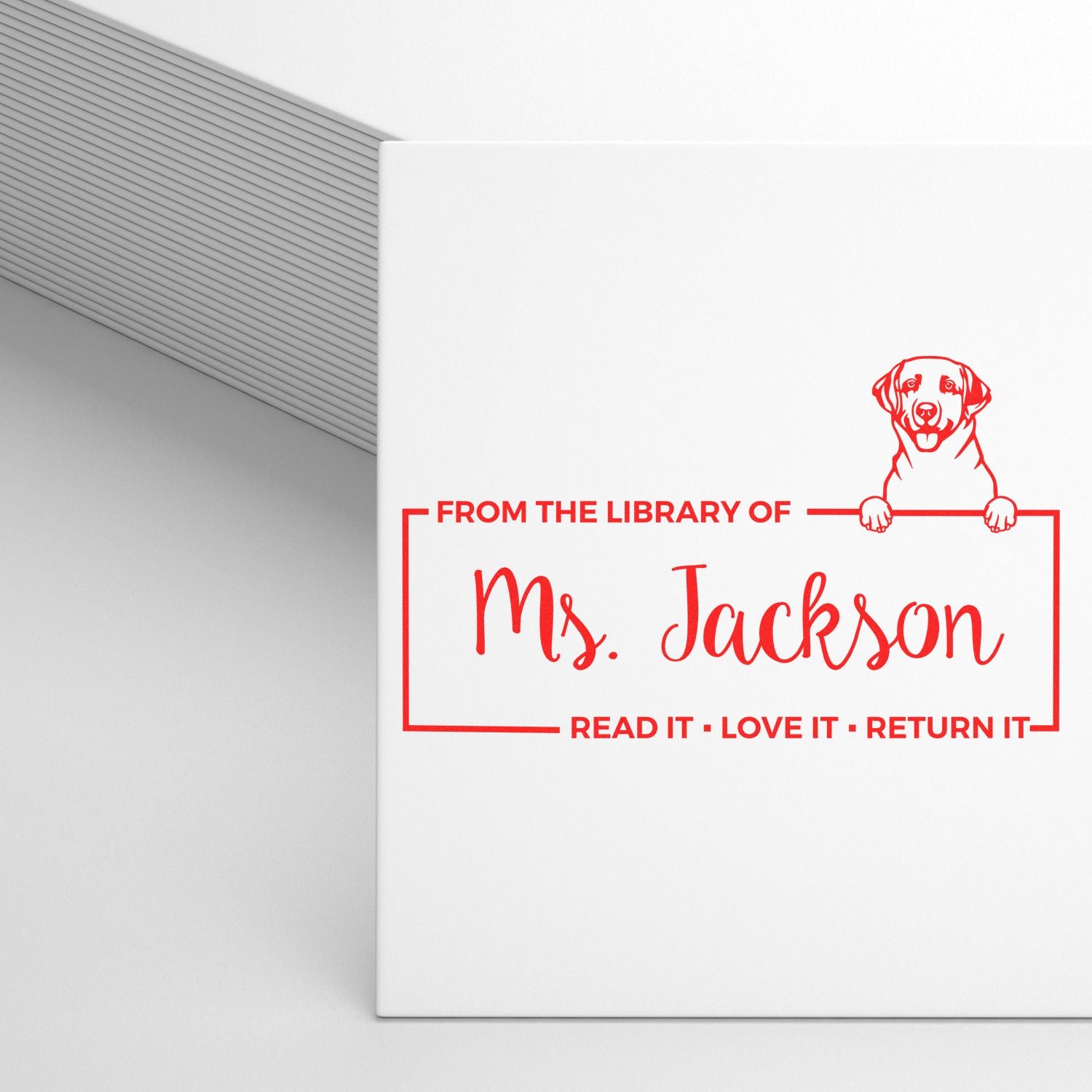 Custom Library Mark Stamp with Labrador Retriever - Engineer Seal Stamps