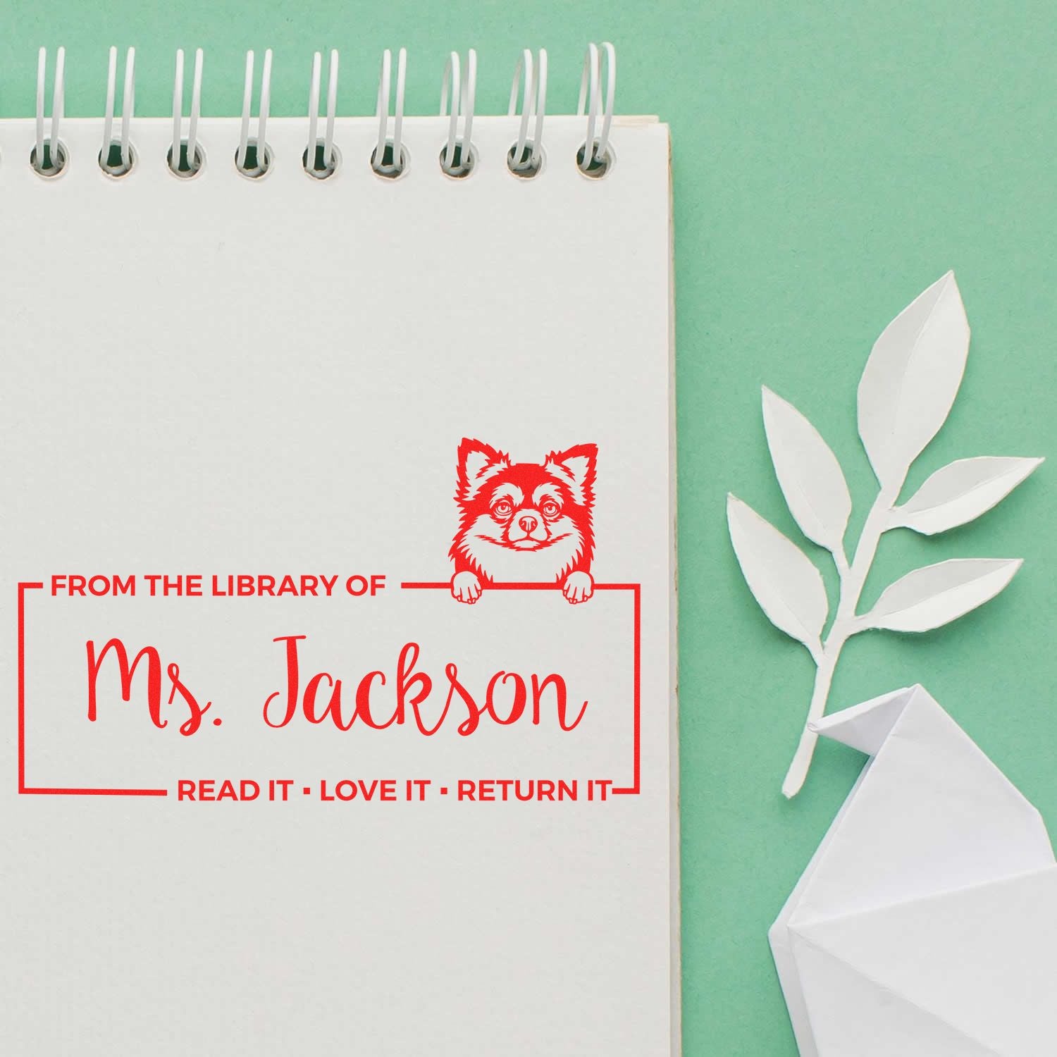 Custom Library Mark Stamper with Long Haired Chihuahua - Engineer Seal Stamps
