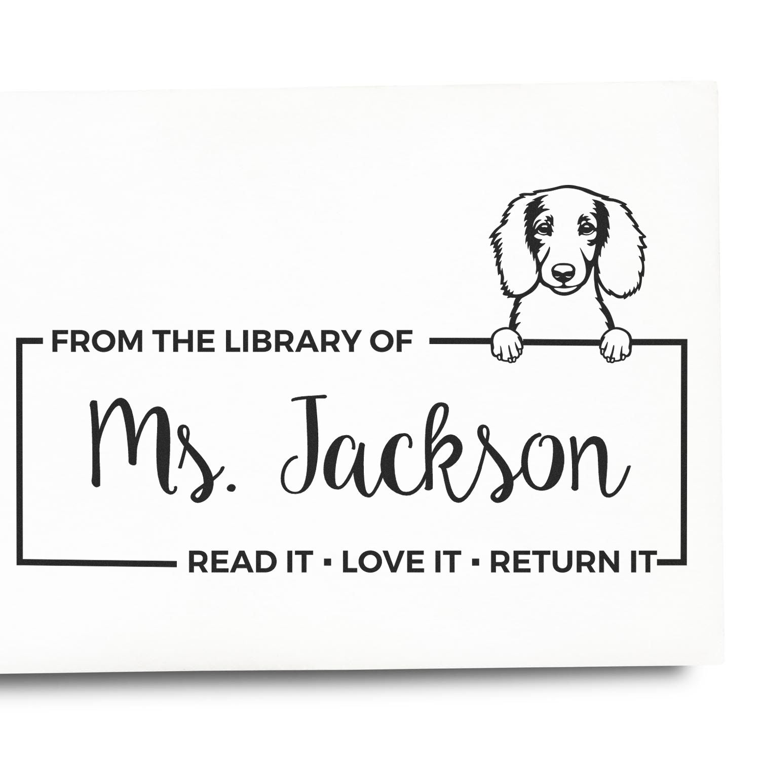 Self-Inking Longhaired Dachshund Customized Dog Book Ownership Stamp - Engineer Seal Stamps