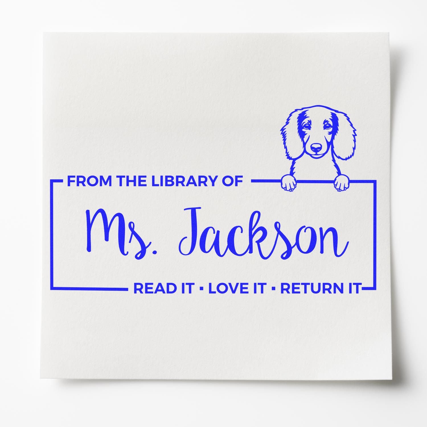 Custom Return Book Stamp with Longhaired Dachshund - Engineer Seal Stamps