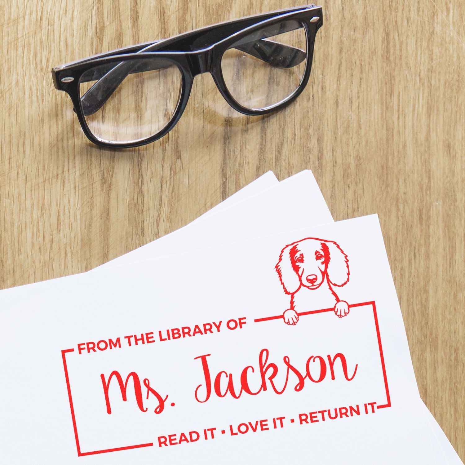 Self-Inking Longhaired Dachshund Customized Dog Book Ownership Stamp - Engineer Seal Stamps