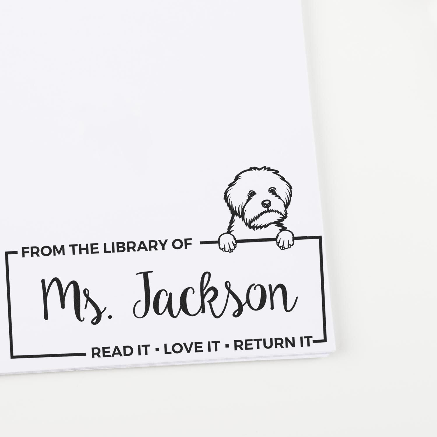 Custom Book Check-Out Stamp with Maltipoo - Engineer Seal Stamps