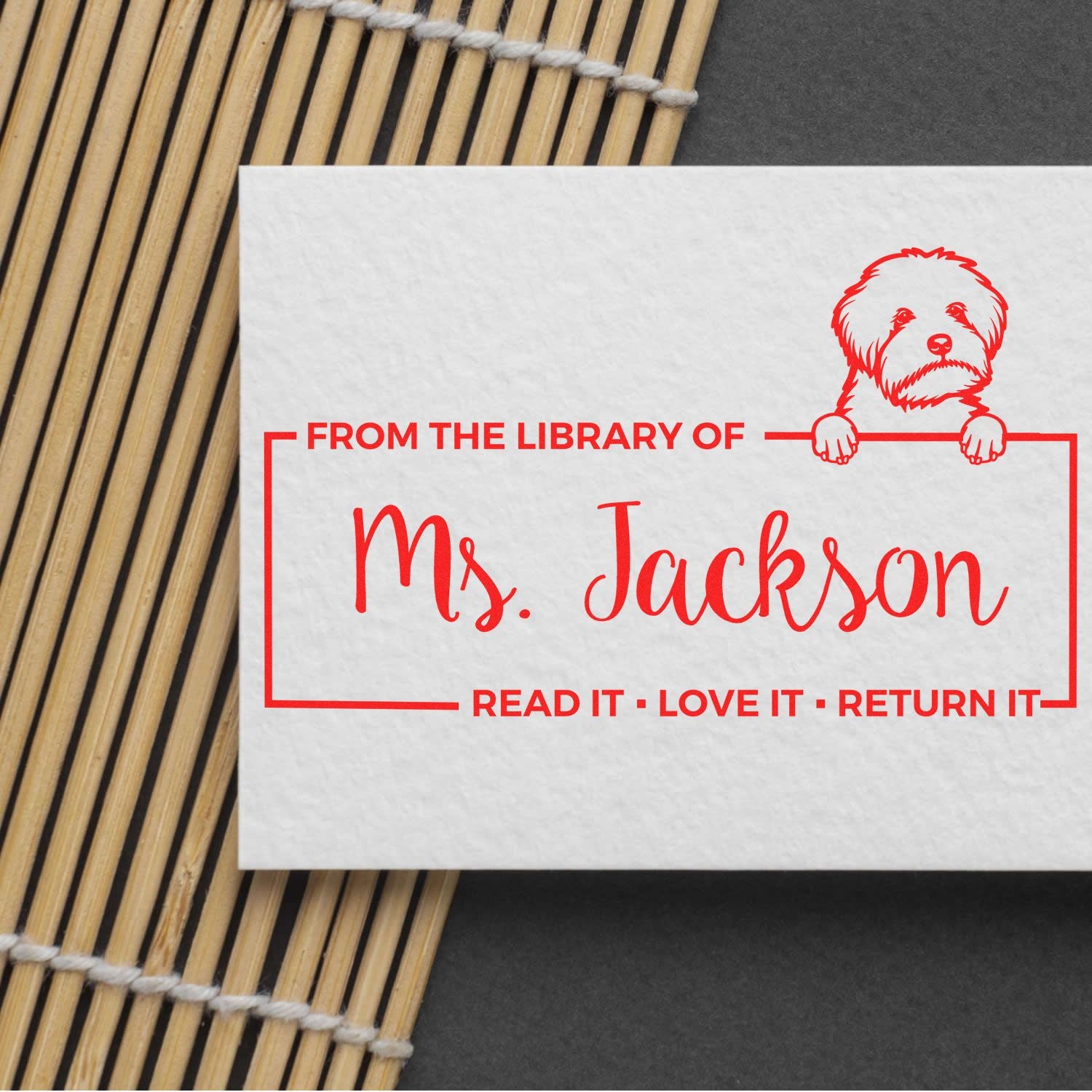 Custom Book Check-Out Stamp with Maltipoo - Engineer Seal Stamps