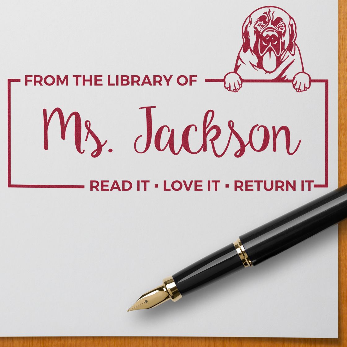 Custom Book Check-Out Stamper with Mastiffs - Engineer Seal Stamps