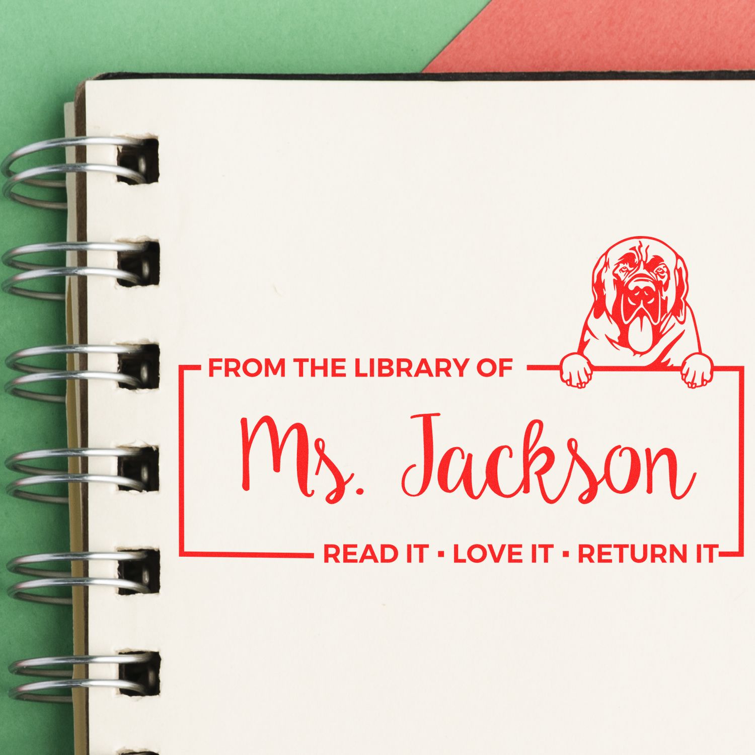 Custom Book Check-Out Stamper with Mastiffs - Engineer Seal Stamps