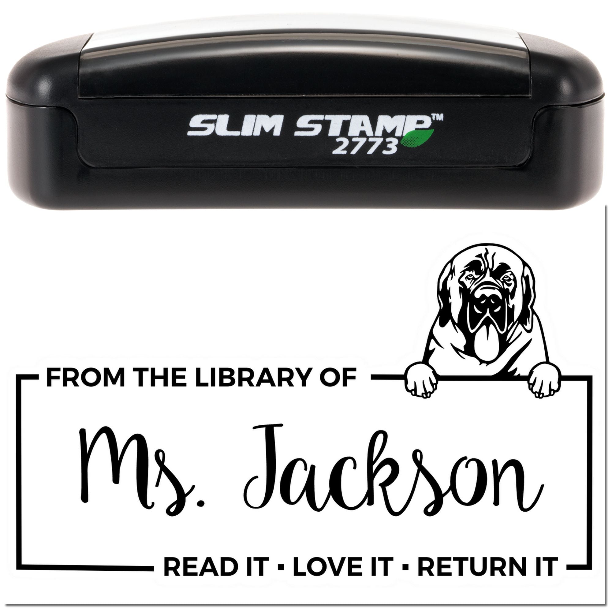 Custom Book Check-Out Stamper with Mastiffs - Engineer Seal Stamps
