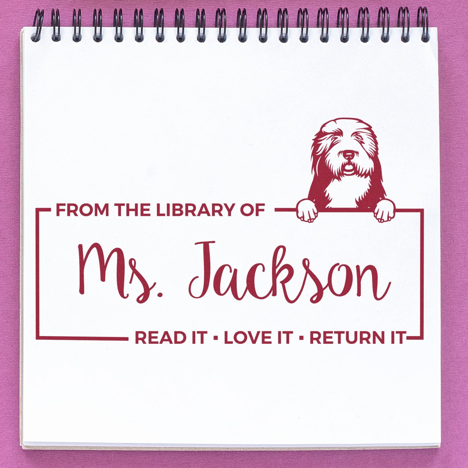 Self-Inking Old English Sheepdogs Customized Custom Pet Book Read It Return Stamp - Engineer Seal Stamps