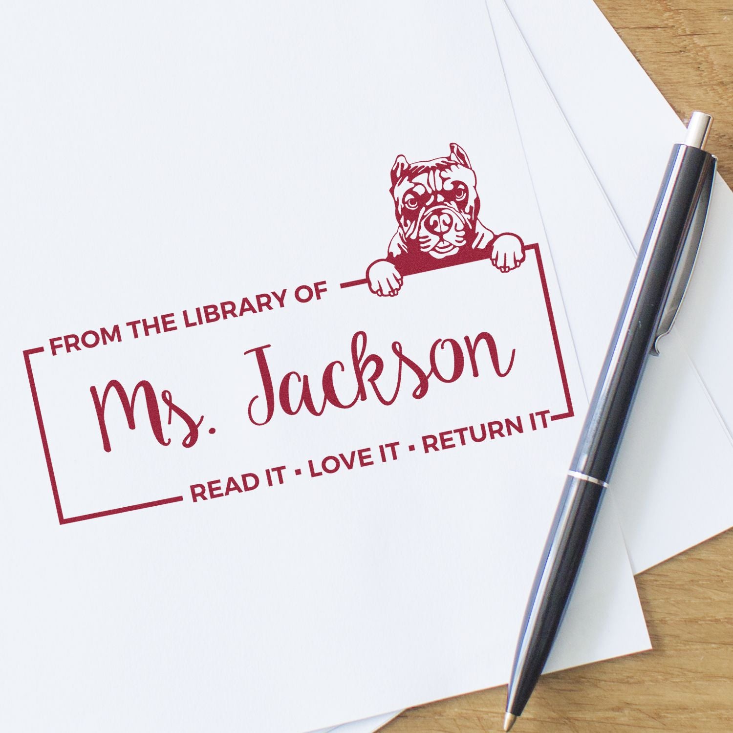 Custom Book Lover Stamp with Pitbull - Engineer Seal Stamps
