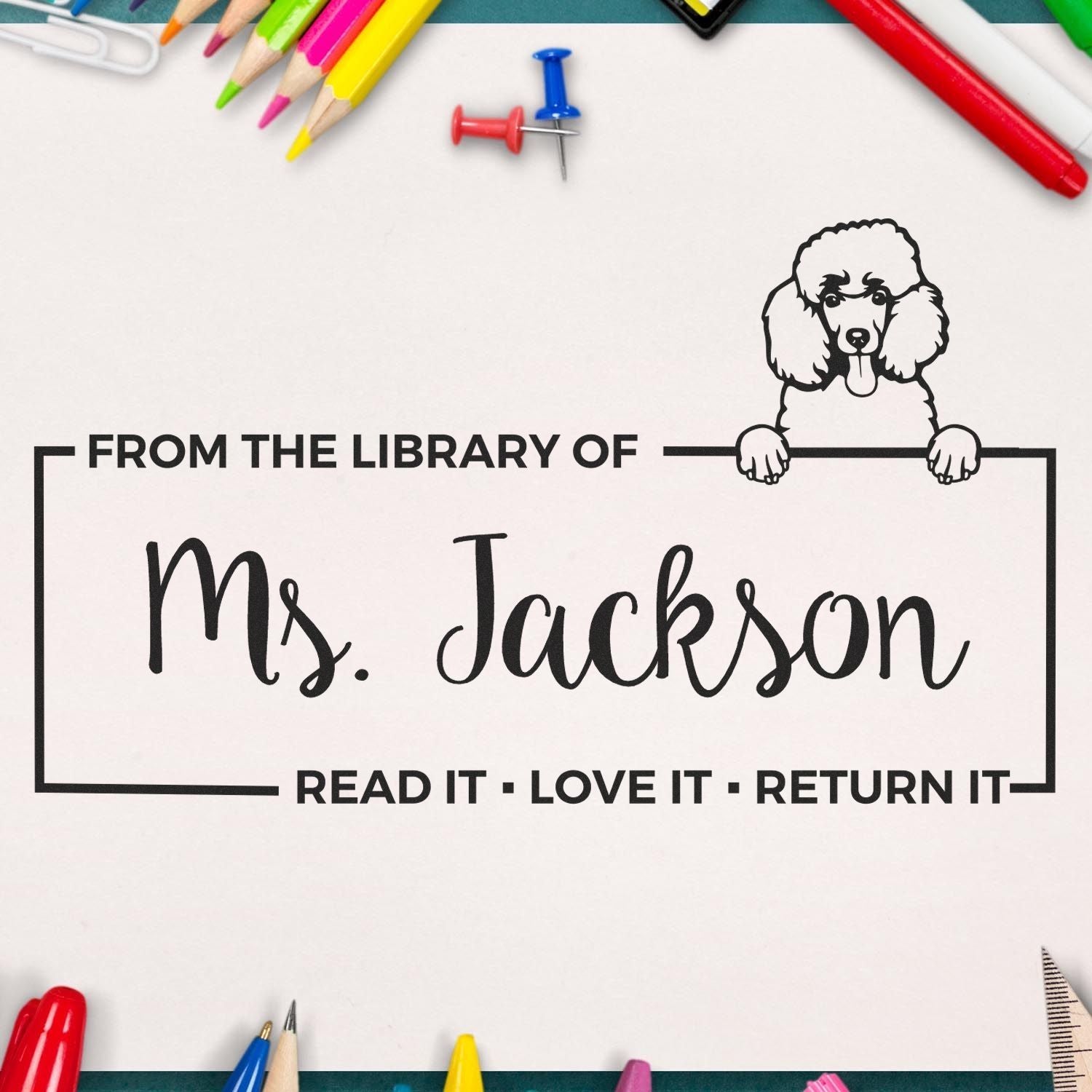 Self-Inking Poodle Customized Pet-Themed Book Ownership Stamp - Engineer Seal Stamps
