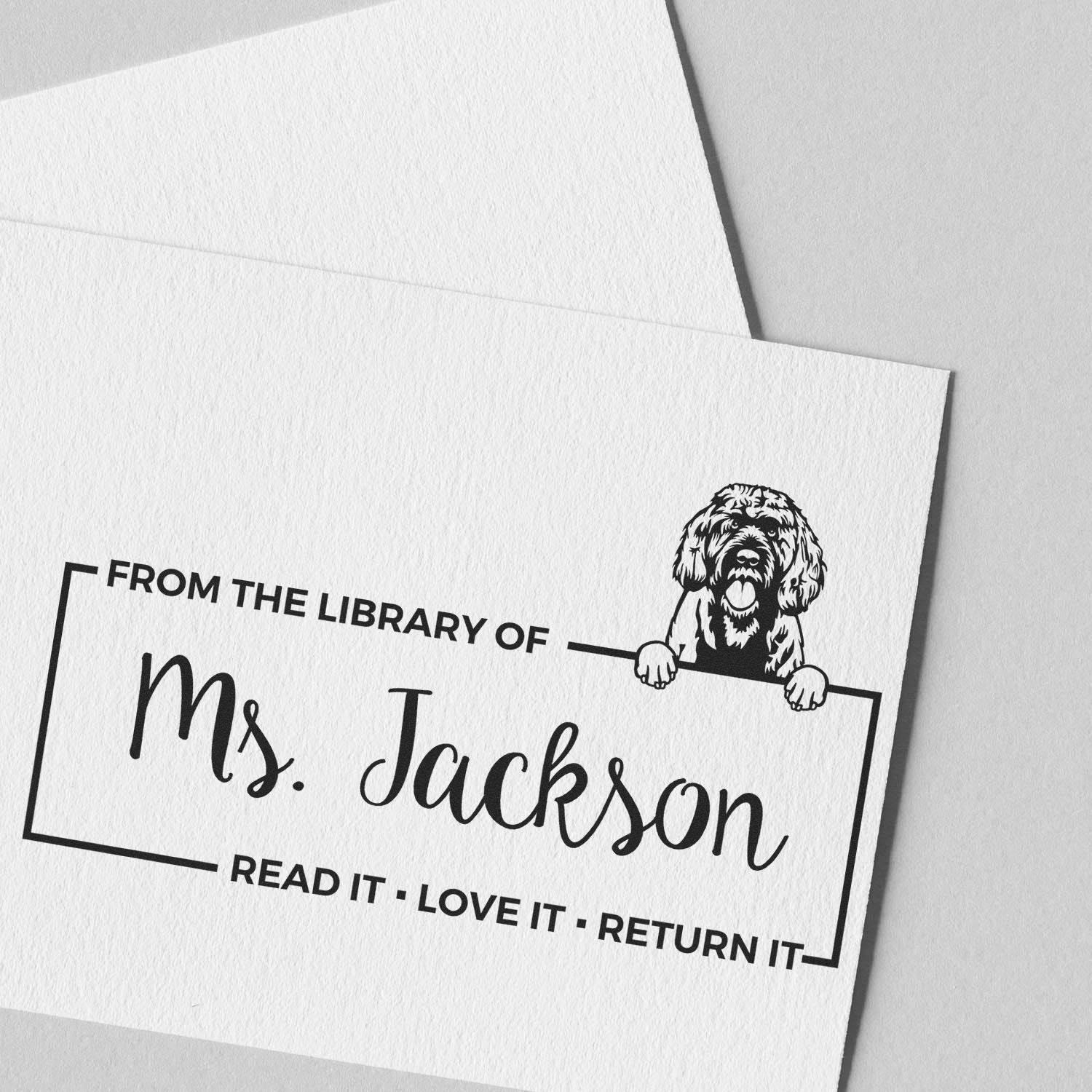 Custom Book Reminder Stamper with Portuguese Water Dog - Engineer Seal Stamps