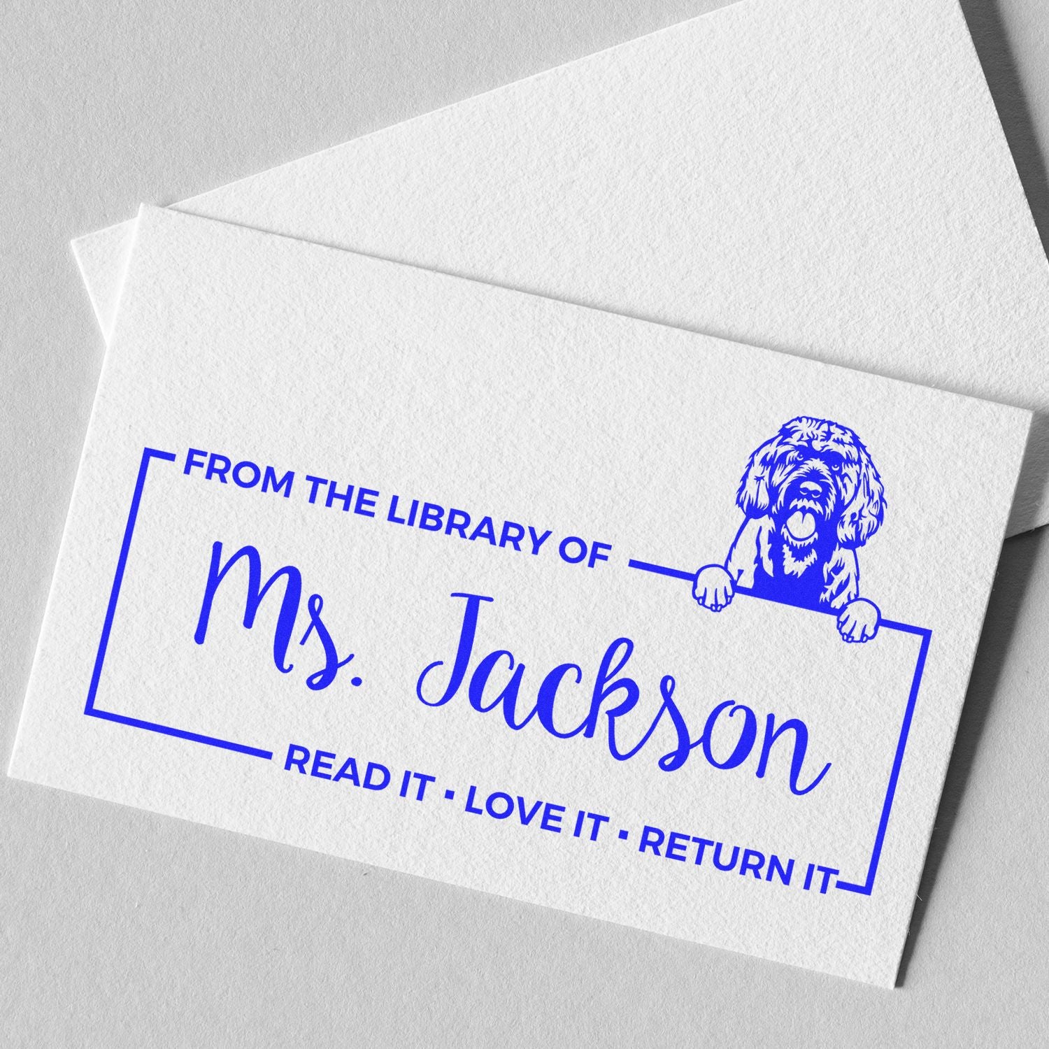 Custom Book Reminder Stamper with Portuguese Water Dog - Engineer Seal Stamps