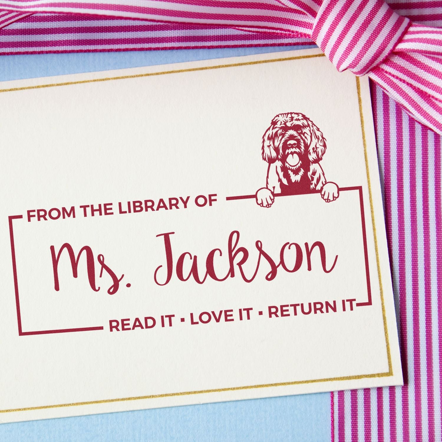 Portuguese Water Dog Custom Dog-Themed Bookplate Stamp