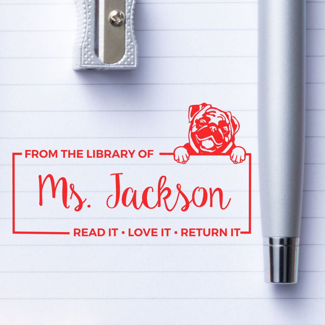 Custom Keep It, Love It, Return It Stamp with Pug - Engineer Seal Stamps