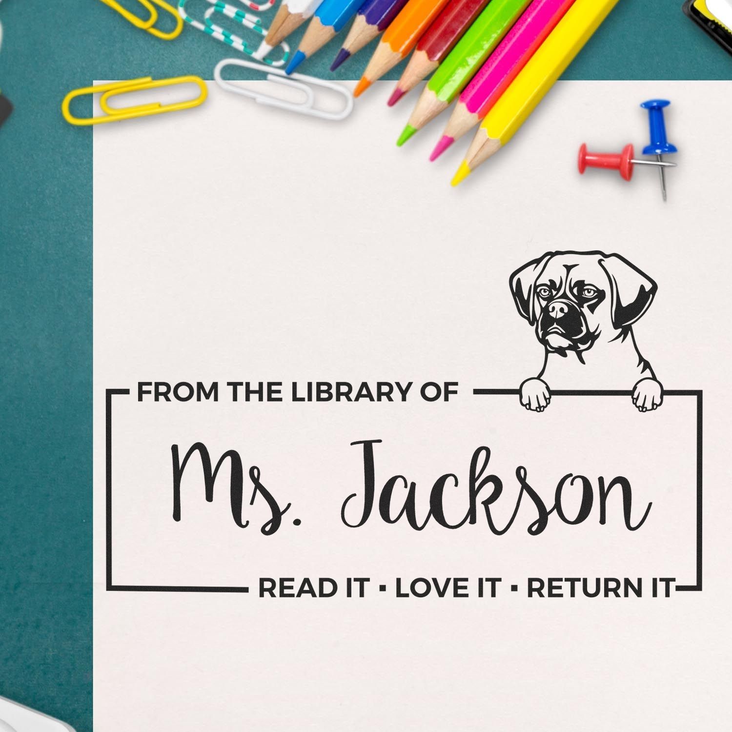 Puggle Custom Dog Lover Bookplate Stamp - Engineer Seal Stamps