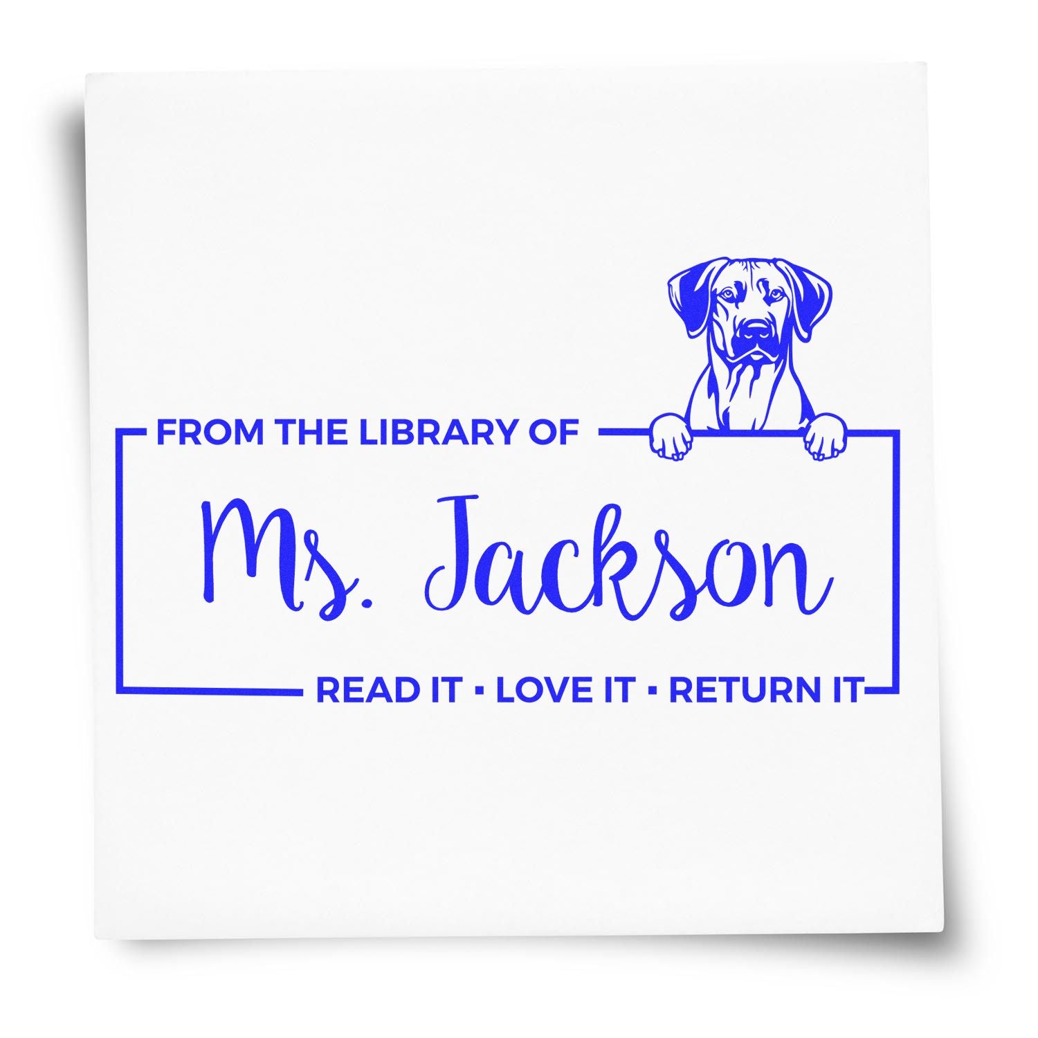 Custom Borrowed Book Reminder Stamp with Rhodesian Ridgeback - Engineer Seal Stamps