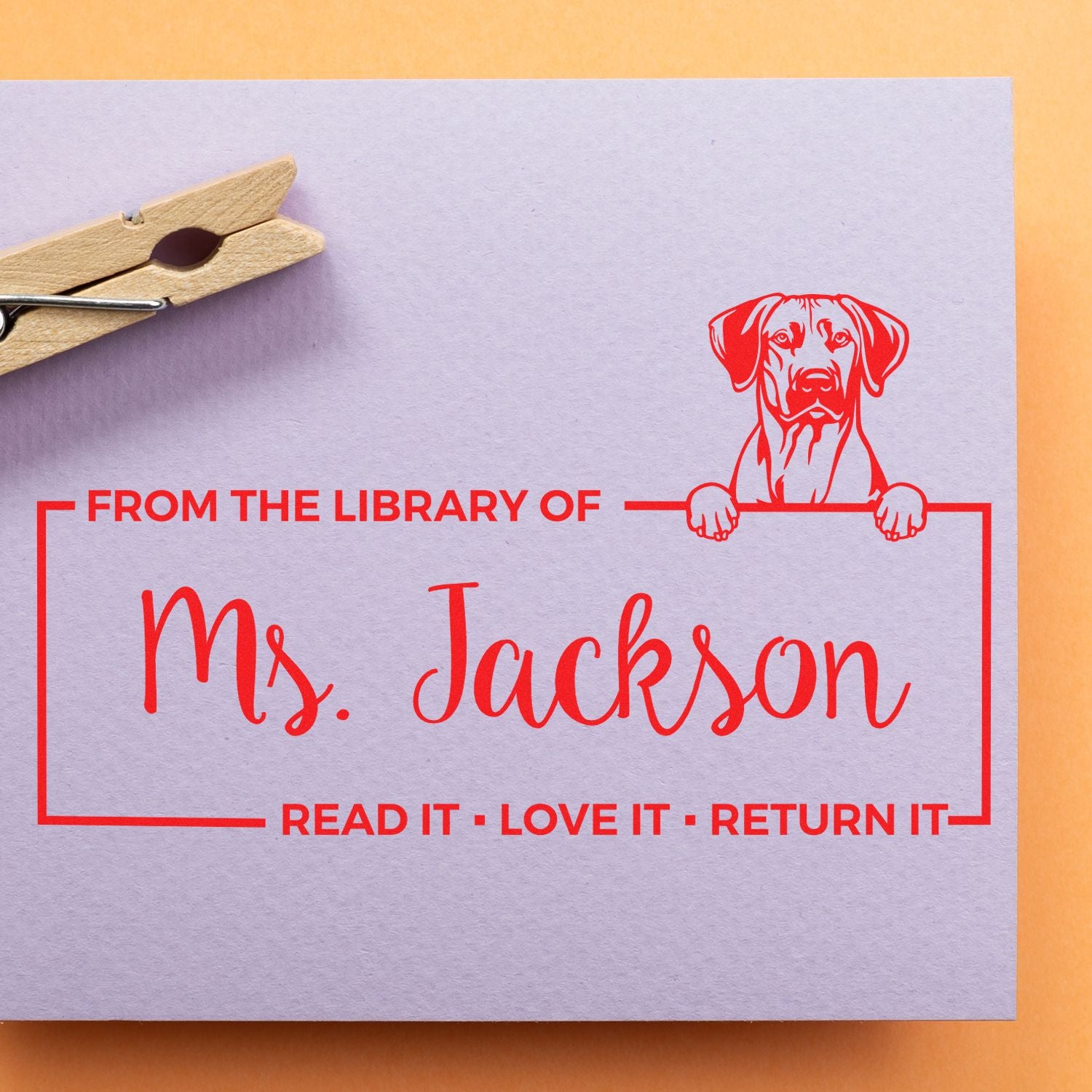 Custom Borrowed Book Reminder Stamp with Rhodesian Ridgeback - Engineer Seal Stamps